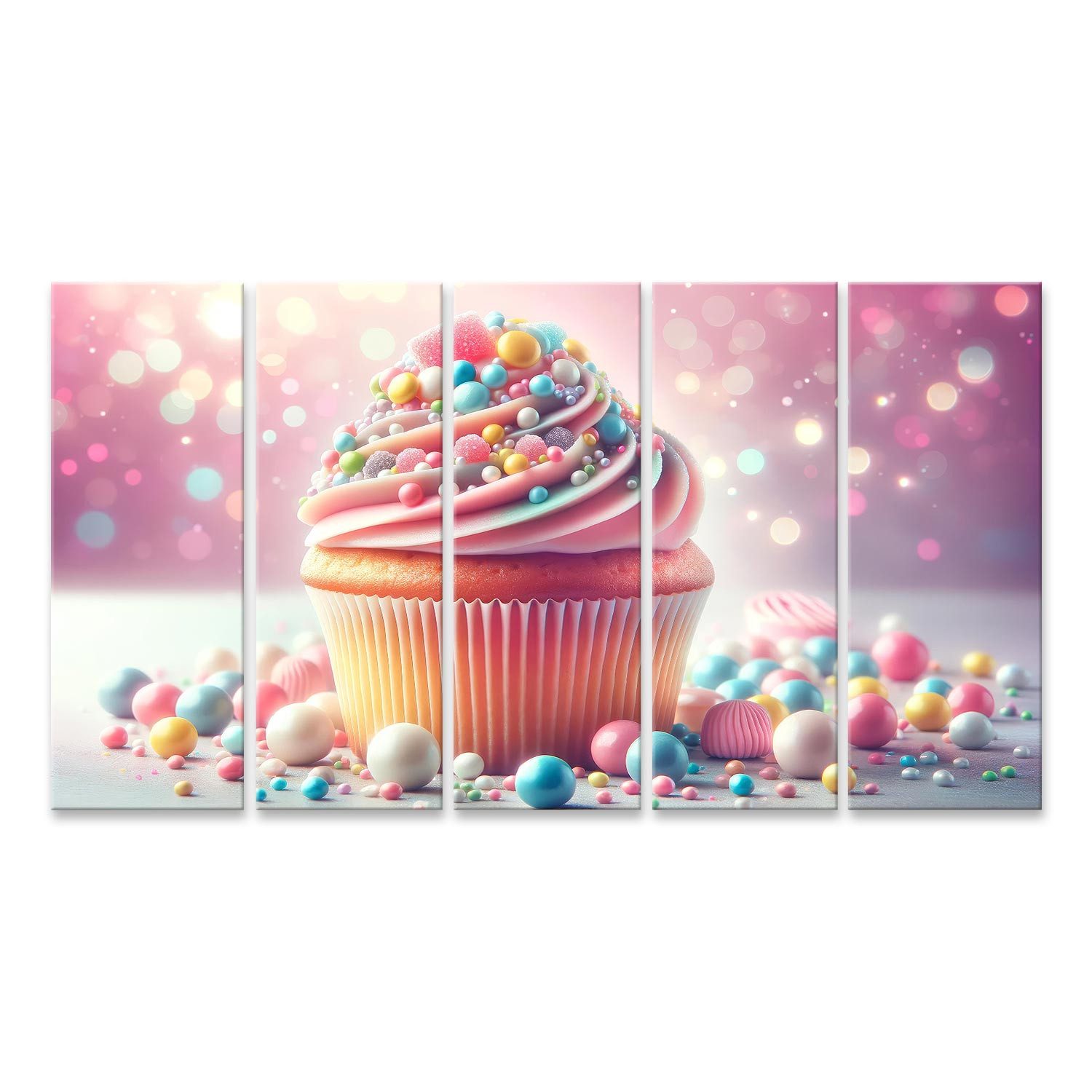 Leinwandbild Bunter Cupcake, leuchtende Farben tolles Küchenbild für die Küche