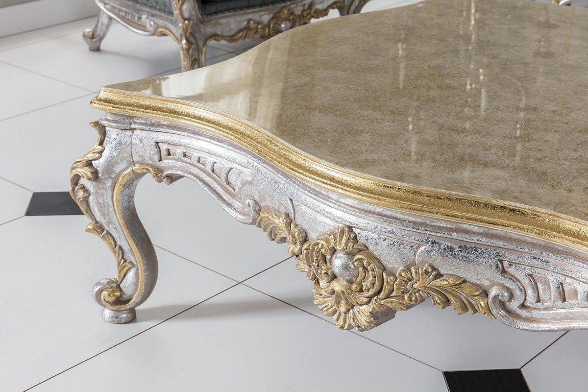 125 x x Silber Edel im Wohnzimmertisch Gold Luxus cm 50 Barockstil Prunkvoll Casa H. / 125 Massivholz Couchtisch & - Padrino Couchtisch Barock -