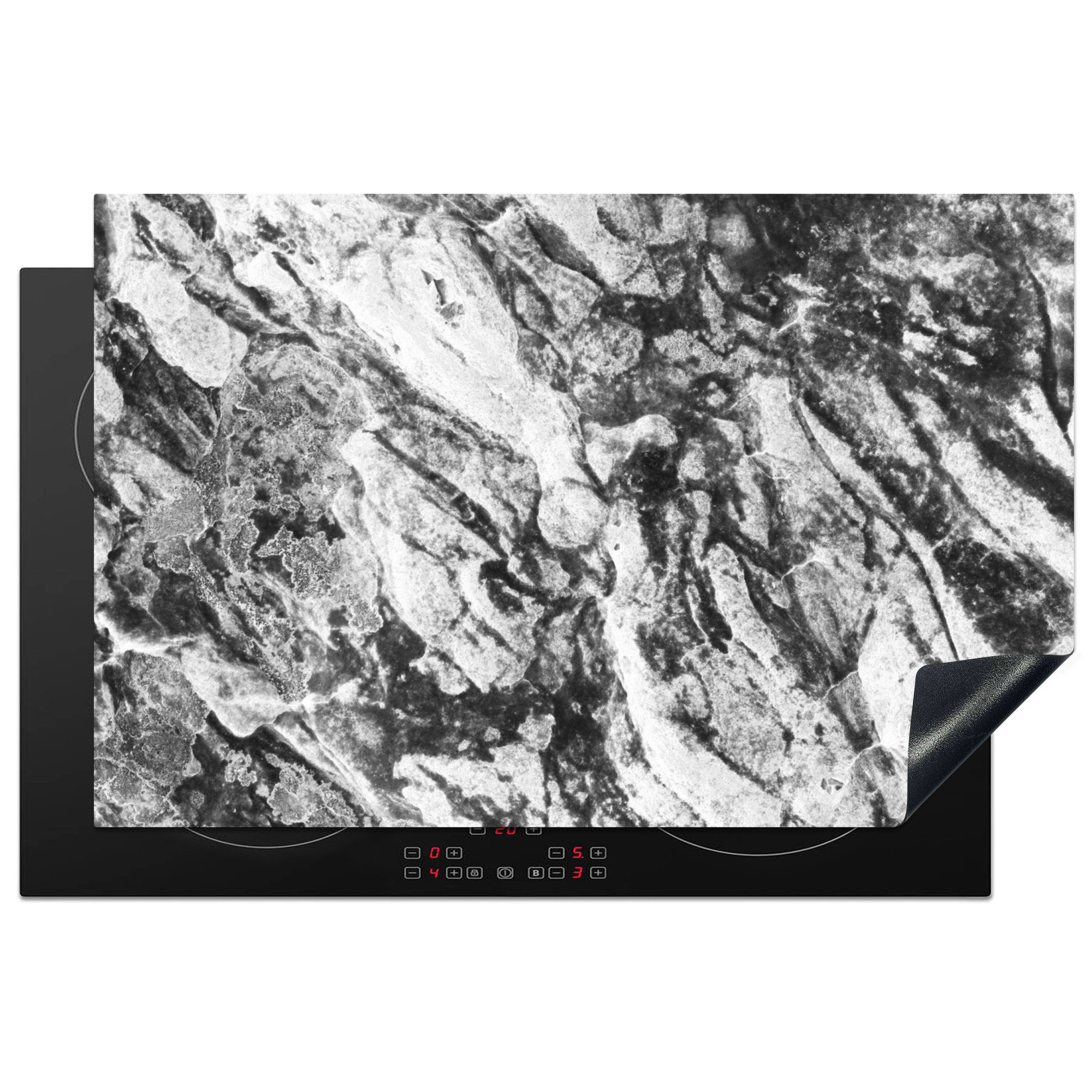 MuchoWow Herdblende-/Abdeckplatte Schwarz - Weiß - Granit - Steine, Vinyl, (1 tlg), 81x52 cm, Induktionskochfeld Schutz für die küche, Ceranfeldabdeckung