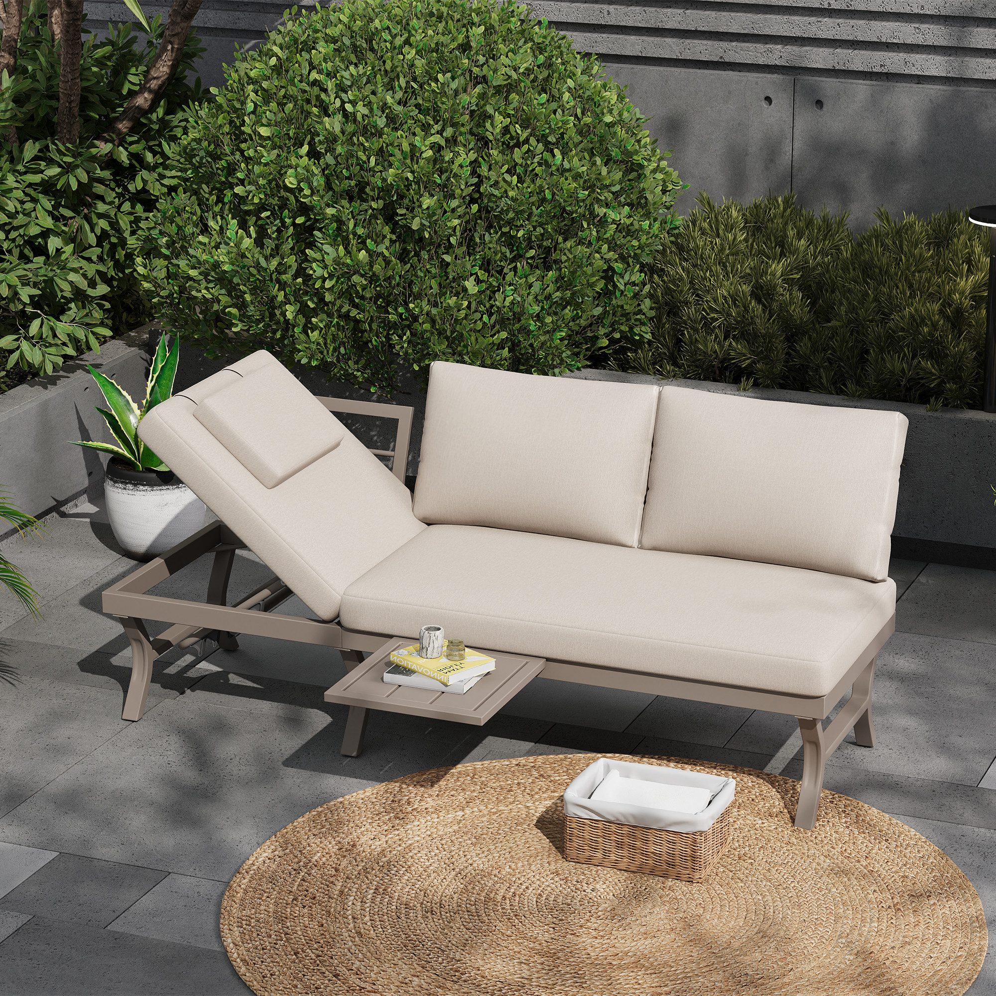 i@home Gartensofa, mit verstellbarer Neigungsfunktion, eine Tabelle, Grün/Beige