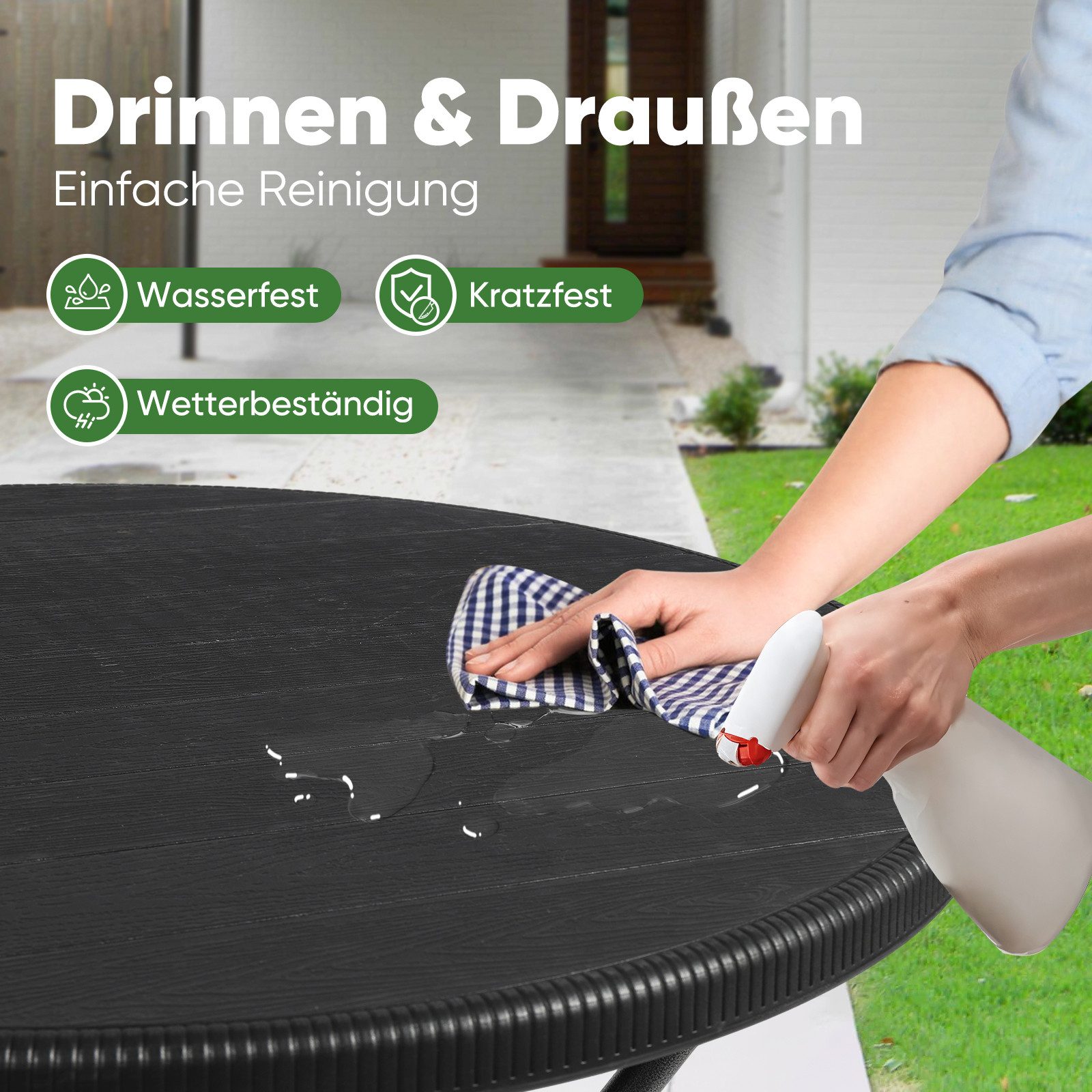 Sekey Klapptisch Klappbarer Tisch Campingtisch Faltbar Buffettisch Gartentisch, Ø 81cm x 73cm H, Klappbar, Schwarz – Bild 5 von 5