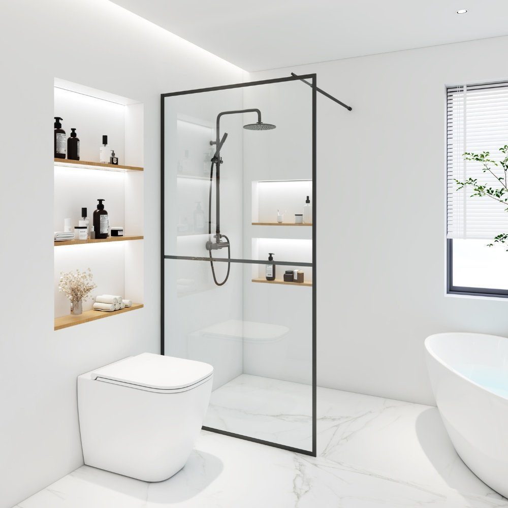 HOME DELUXE Duschwand Duschabtrennung BAKI Schwarz 2 Raster, Einscheibensicherheitsglas – Bild 5 von 5