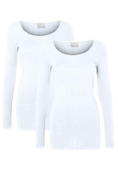 Vero Moda T-Shirt Dünnes Langarm Shirt 2-er Stück Set VMMAXI (2-tlg) 5185 in Weiß
