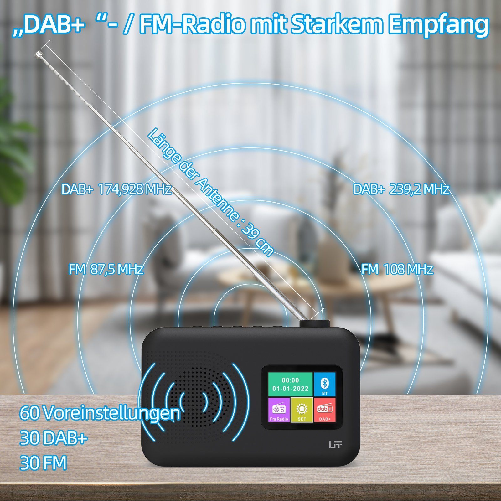 mit mit DAB awortek Farbdisplay Digitalradio RDS Digitalradio Schwarz (DAB) Radio Bluetooth UKW