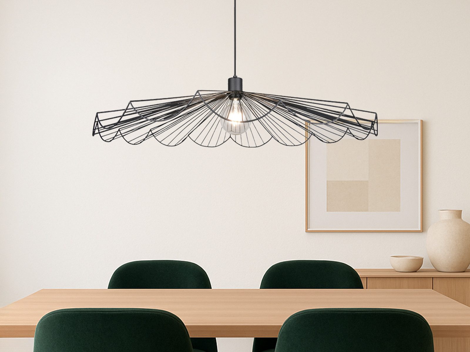 Reality Leuchten LED Pendelleuchte mit Metall Gitter Lampenschirm Ø 80cm, Dimmfunktion, LED wechselbar, Warmweiß, ausgefallene groß-e Lampe für über Esstisch hängend inkl. Leuchtmittel