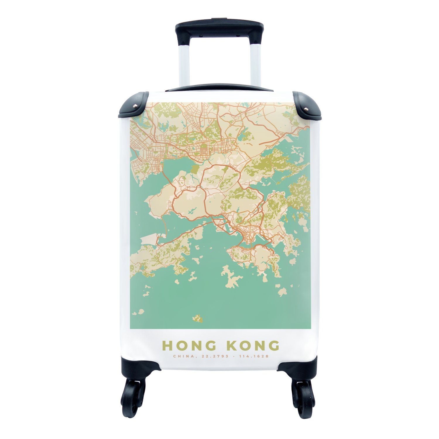 MuchoWow Handgepäckkoffer Karte - Hongkong - Stadtplan - Vintage - Karte, 4 Rollen, Reisetasche mit rollen, Handgepäck für Ferien, Trolley, Reisekoffer