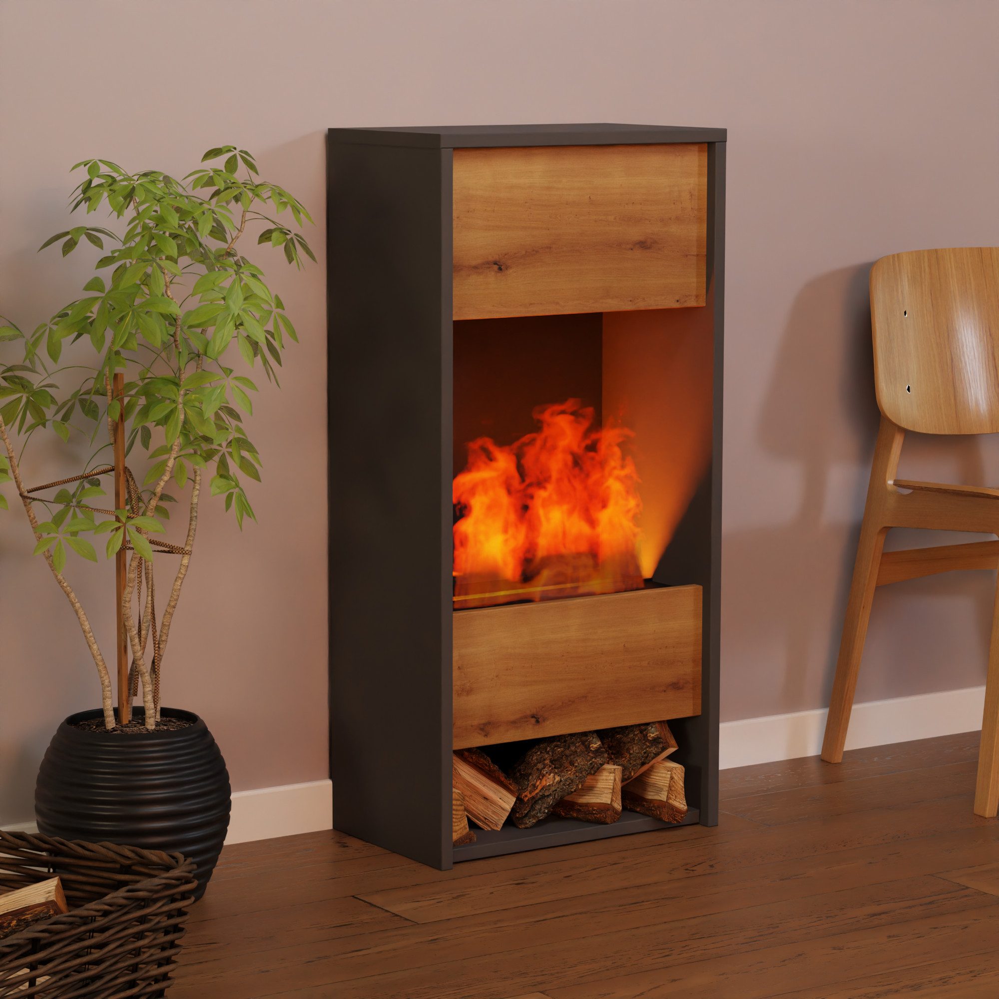 GLOW FIRE Elektrokamin OGF 3 Wasserdampf Kamin, Standkamin, Elektrischer Kamin, Wasserdampfkamin mit 3D Feuer und Knisterfunktion