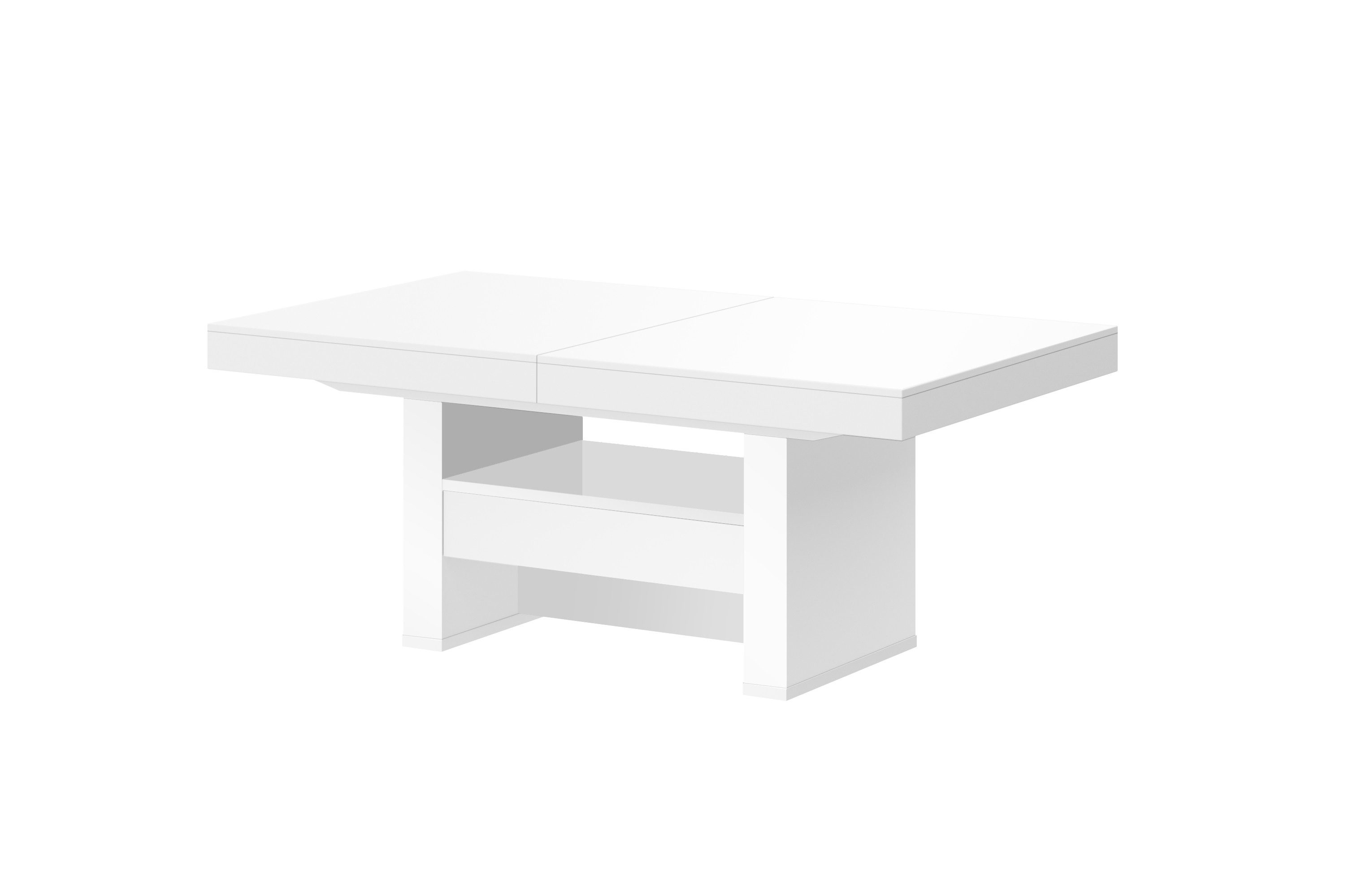 designimpex Couchtisch HLU-111 Weiß Hochglanz Schublade höhenverstellbar ausziehbar Esstisch, Funktionstisch, Wohnzimmertisch, Tisch, Esstisch, Sofatisch, Schublade