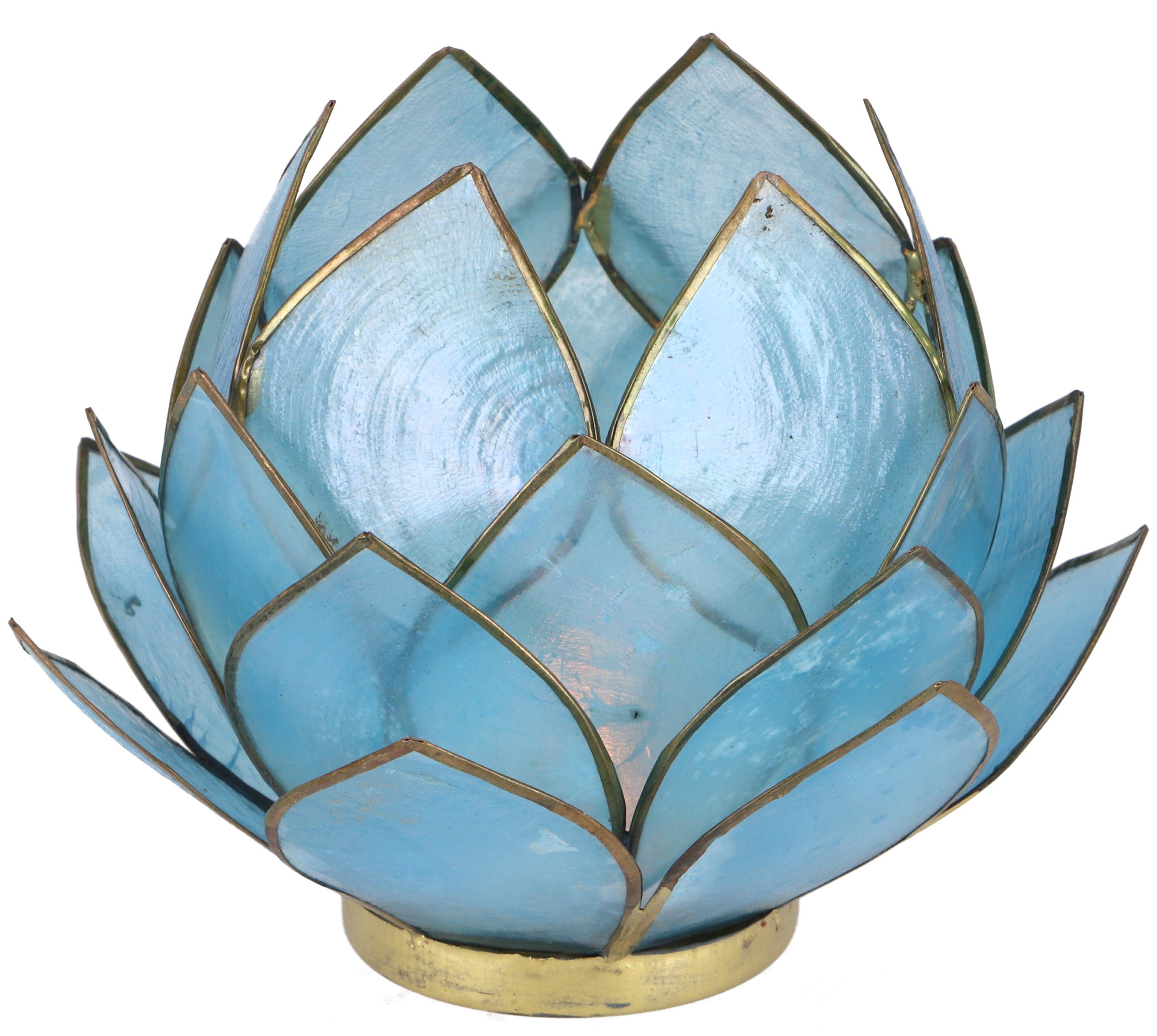 Lotus 14*10 himmelblau - Teelicht Windlicht Guru-Shop Muschel cm