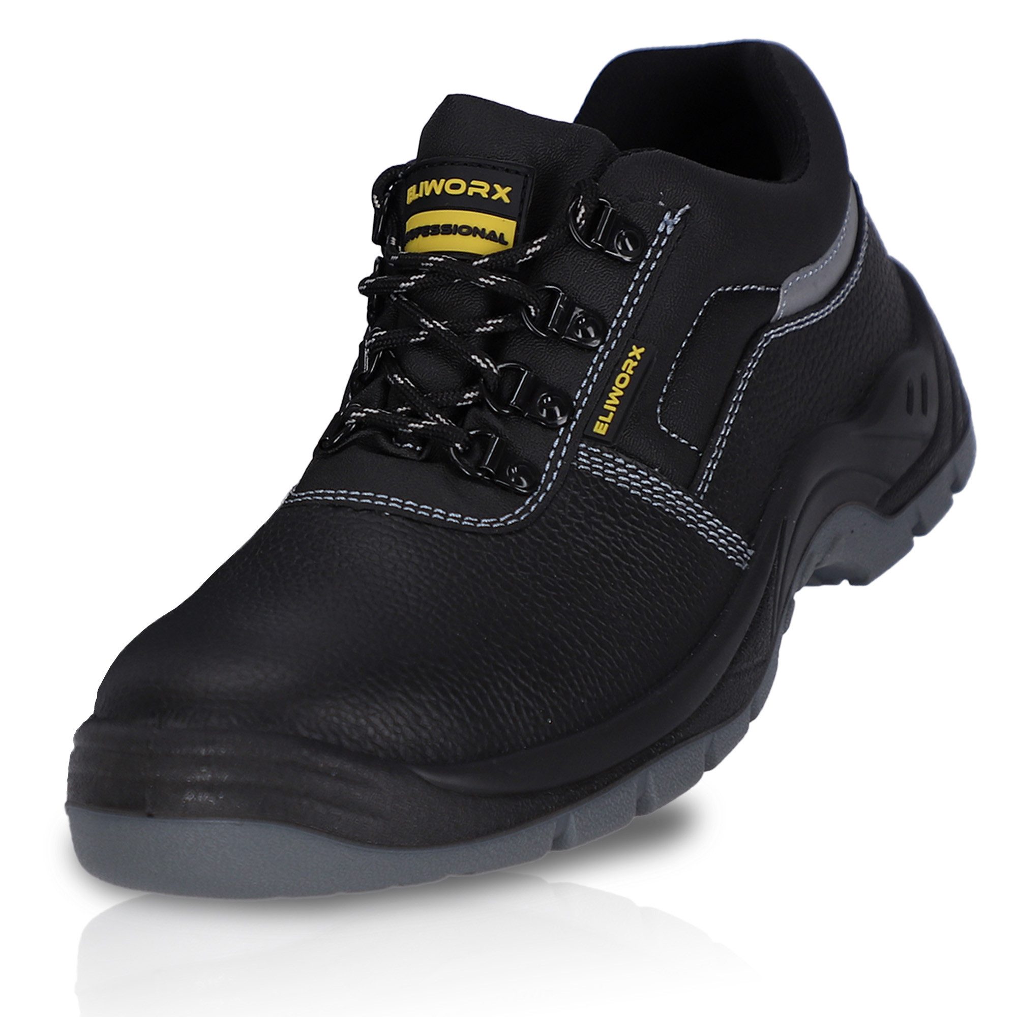 ELIWORX S3 SR Schuh mit Stahlkappe aus echtem Rindleder - Arbeitsschuhe Herren Sicherheitsschuh Atmungsaktiv, Durchtrittsichere Zwischensohle, besonders rutschhemmend