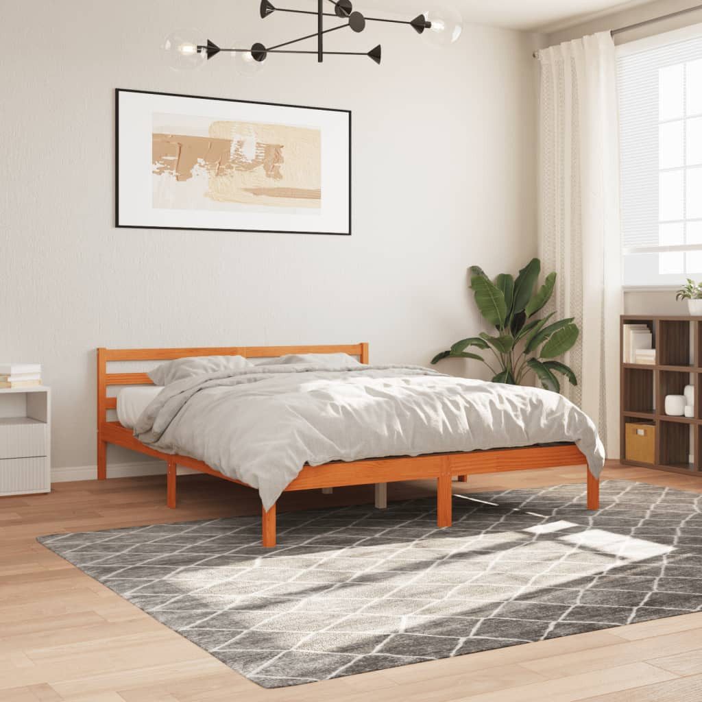 furnicato Bettgestell Moderner Bettrahmen aus Massivholz, Wachsbraun, 165,5 x 205,5 x 69,5 (1-tlg), Kieferholz-Karieregestell mit Kopfteil und stabilen Sperrholzlatten