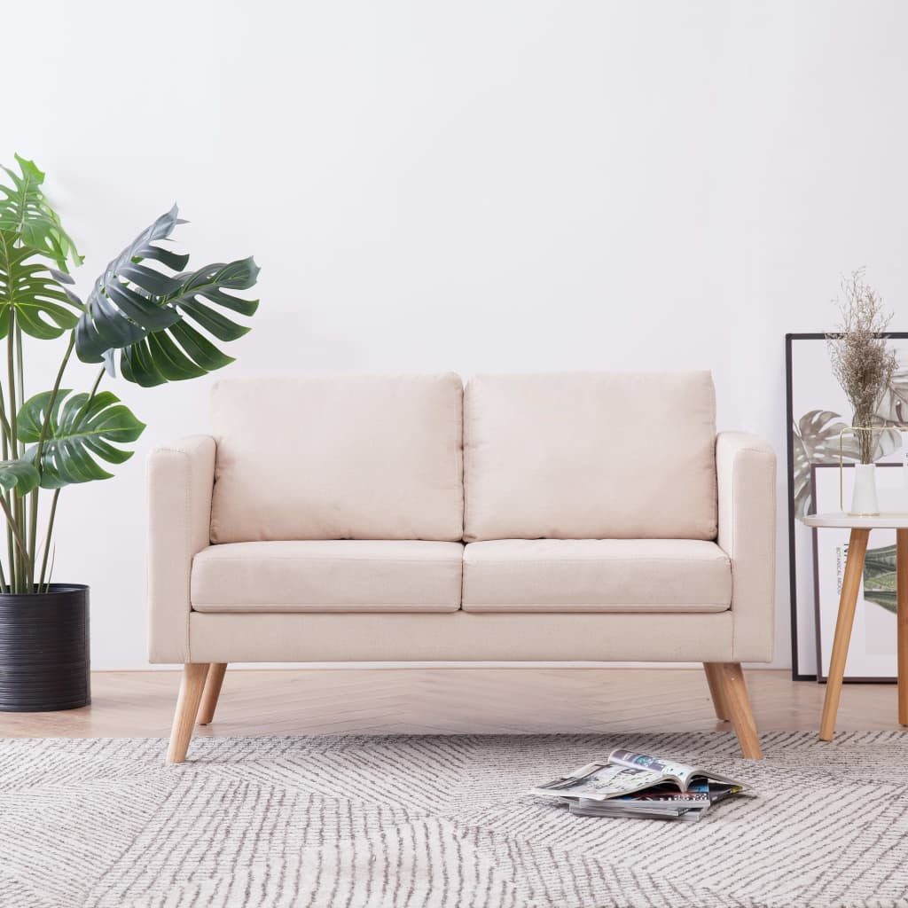 vidaXL Sofa 2-Sitzer-Sofa Stoff Cremeweiß Couch günstig online kaufen