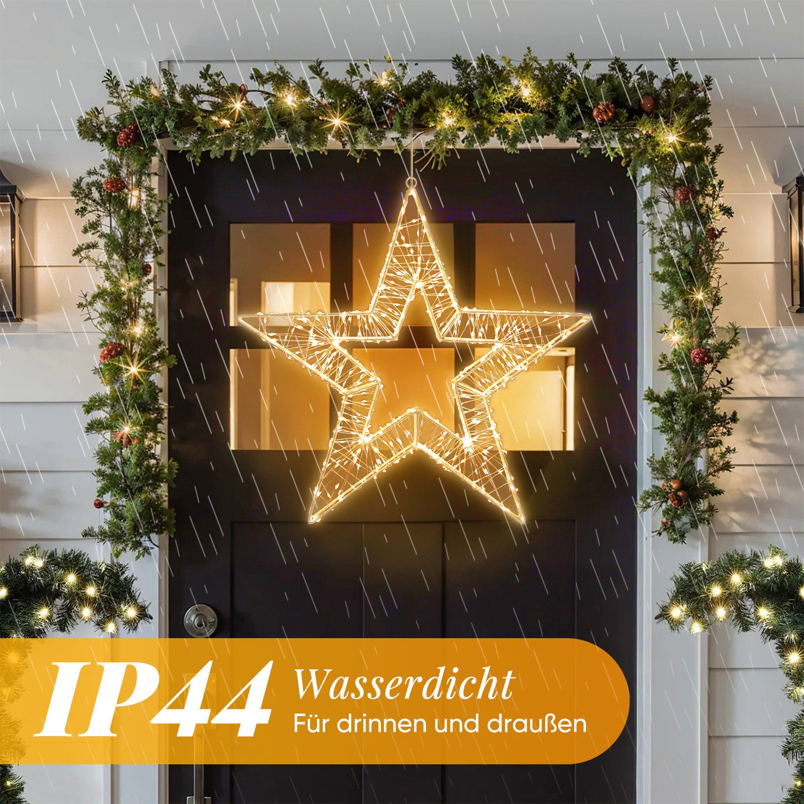 Salcar LED-Lichterkette Lichtkranz LED 3D-Dekokranz Weihnachtskranz Hängekranz Innen & Außen, Ø35cm 400LED/ 8 Modi/ Timer & Memory Stern Lichterkreis Warmweiß – Bild 3 von 5