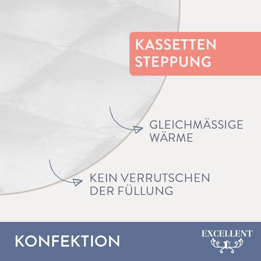 Excellent Daunenbettdecke Zürich, Bettdecke normal mit Bestnote "Hoher Schlafkomfort" bewertet., Füllung: 100% Daunen, Bezug: 100% Baumwolle, Bettdecke 135x200 cm, 155x220cm und weitere Größen, Made in Germany