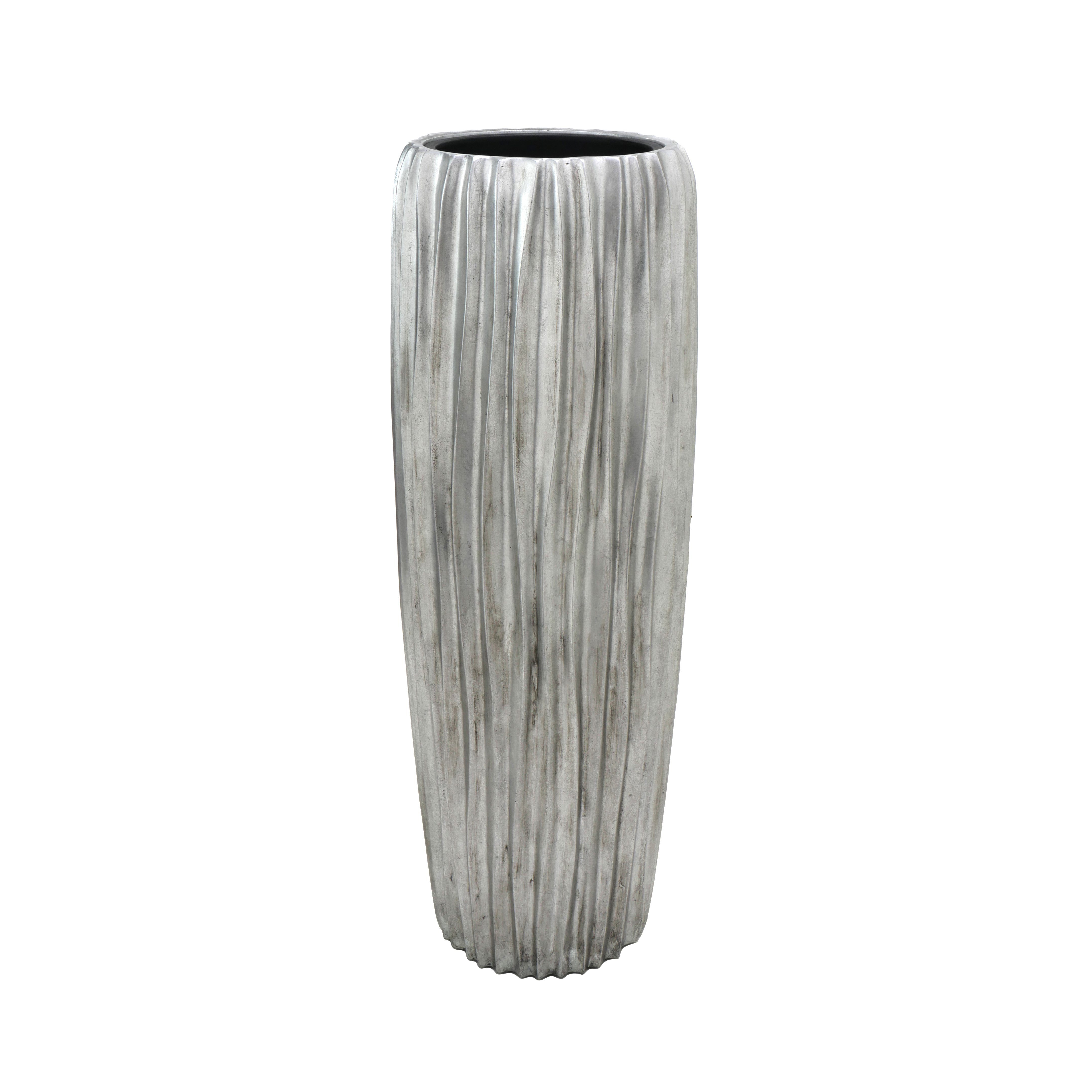 Flingora Bodenvase Minga, mit Einsatz - Fiberglas - Indoor - Silber - Höhe 97 cm