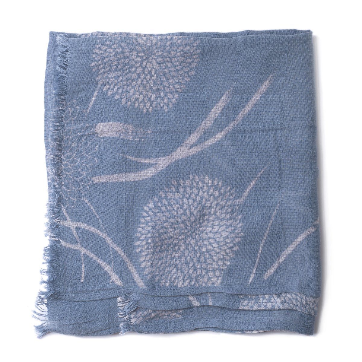 PANASIAM Halstuch elegantes Schaltuch auch als Schultertuch Schal oder Stola tragbar, in schönen farbigen Designs mit kleinen Fransen aus Baumwolle blau chrysantheme