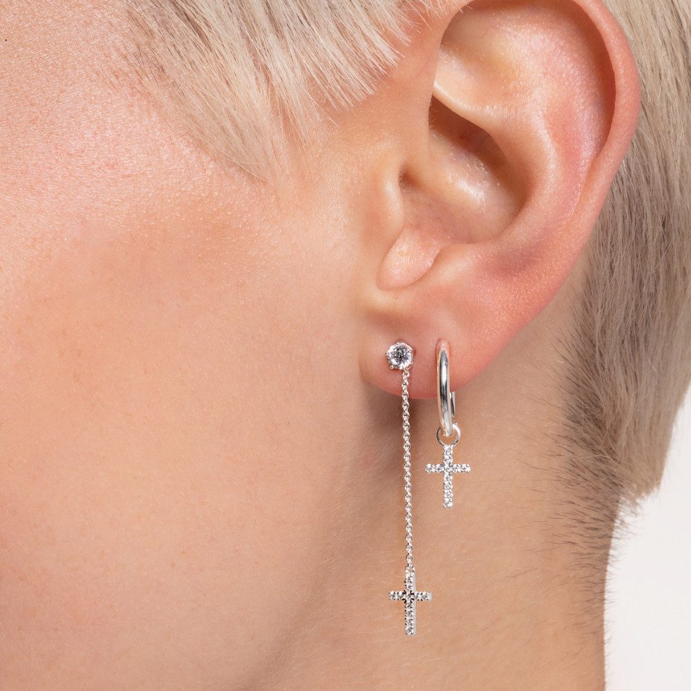 THOMAS SABO Single-Creole CR709-051-14, Zirkonia, Kreuz, Glauben, Religion