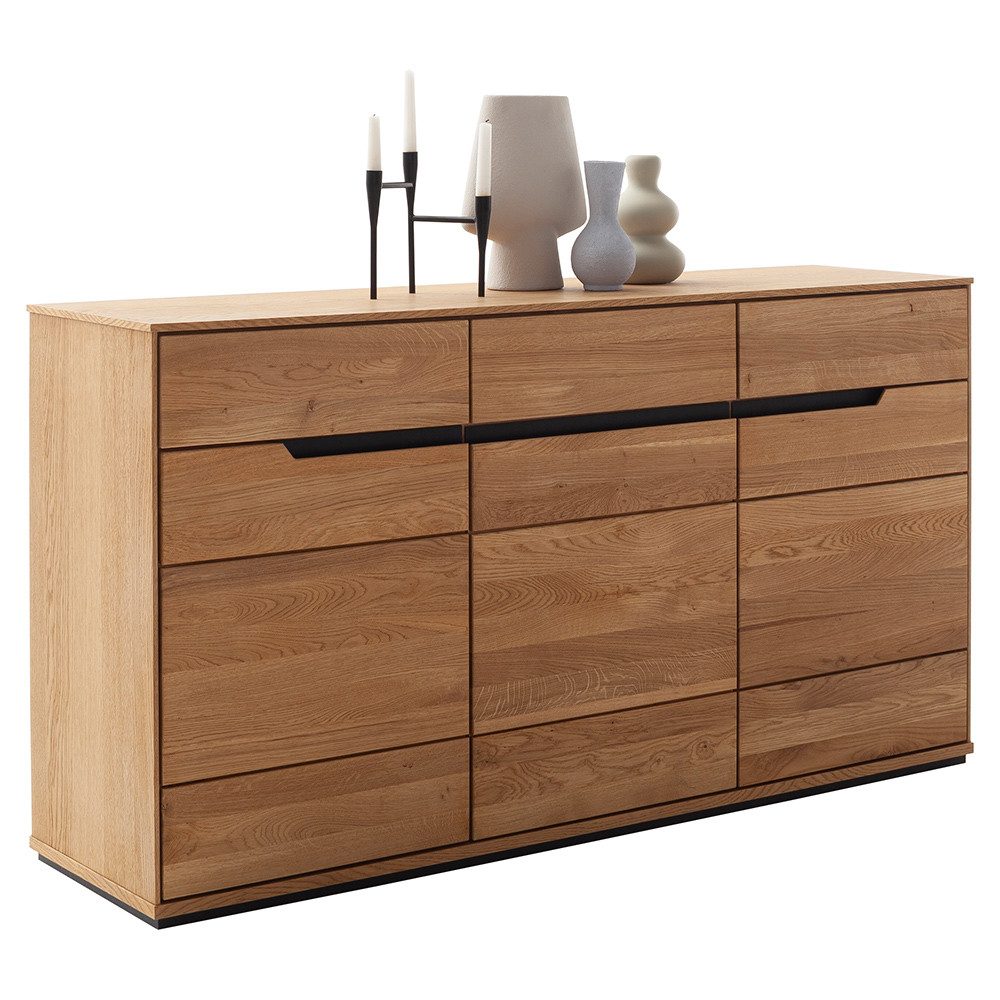 Lomadox Sideboard AVESTA-06, in Eiche, teilmassiv, grifflos mit schwarzen Griffblenden