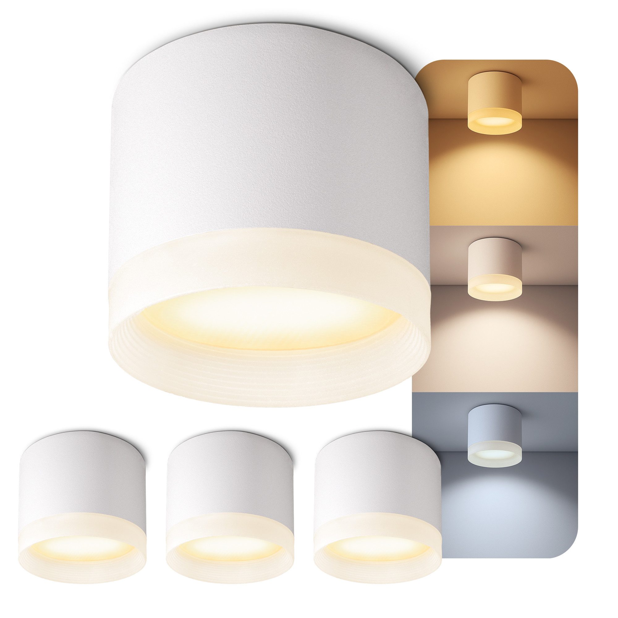 SSC-LUXon LED Aufbaustrahler VORA Aufbaulampe rund LED GX53 5W drei einstellbaren Lichtfarben 3CCT, Warmweiß