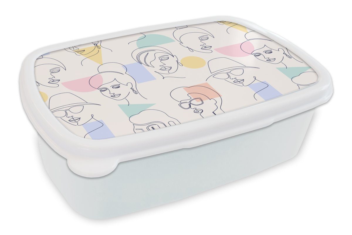 MuchoWow Lunchbox Mädchen - Frauen - Muster - Pastell - Mädchen - Kinder - Kind - Kind, Kunststoff, (2-tlg), Brotbox für Kinder und Erwachsene, Brotdose, für Jungs und Mädchen weiß