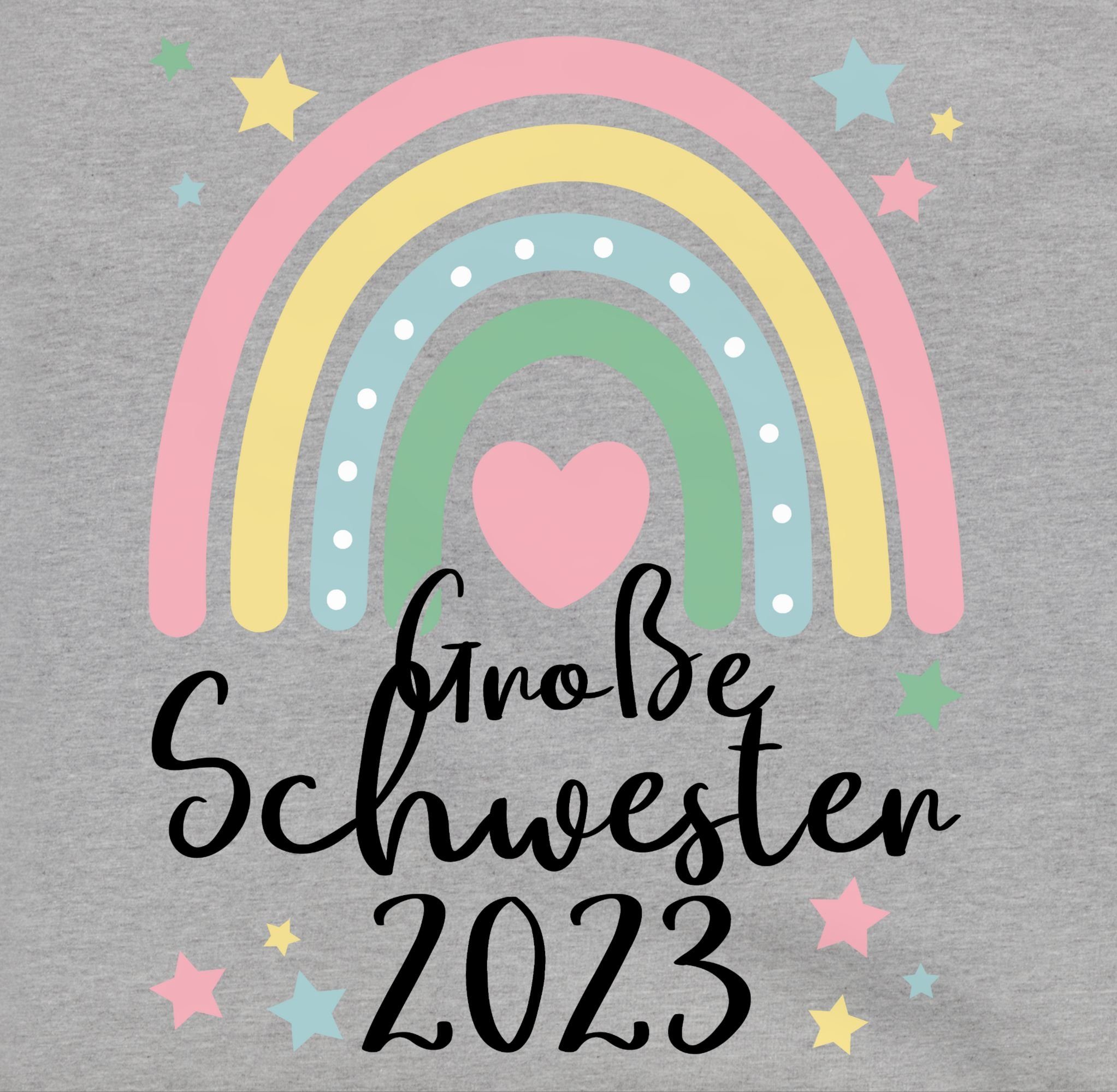 Shirtracer Hoodie Große 2 Grau Blau 2023 Sister Schwester meliert/Navy Big Regenbogen Große Geschenk Schwester