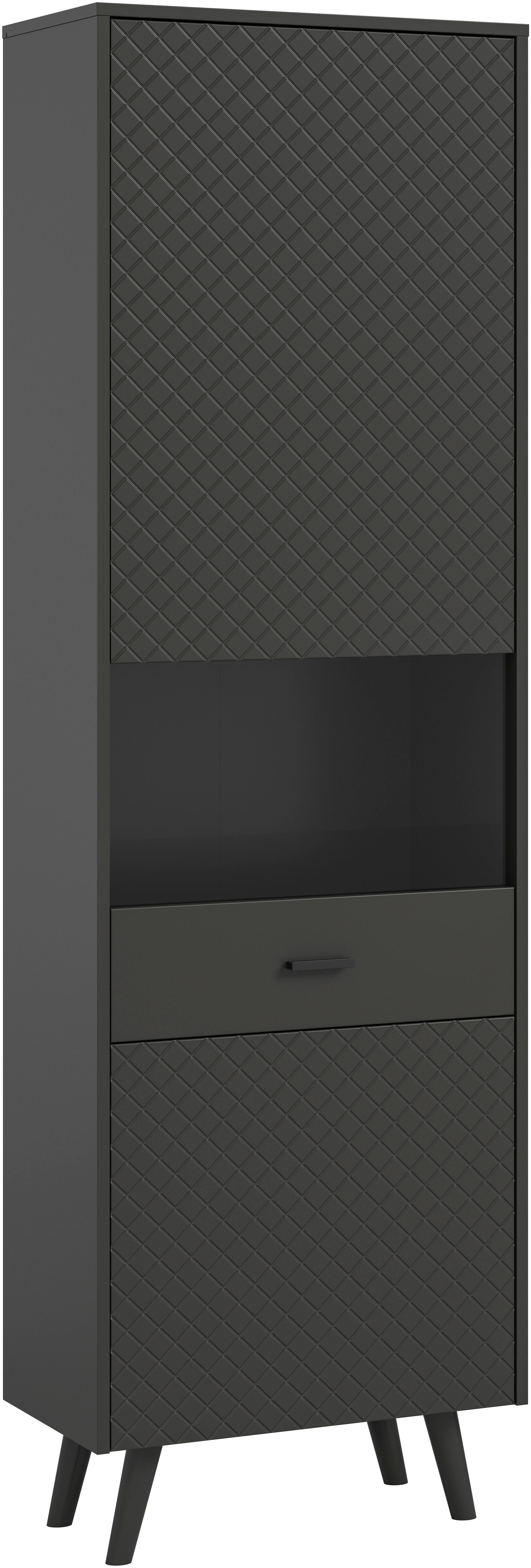Home affaire Vitrine RHOMBUS, hochwertige MDF-Front mit Karo-Optik (1-St) Vitrine, Schrank, Wohnzimmer, Esszimmer