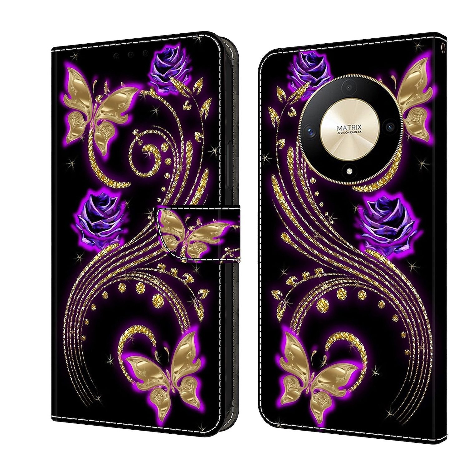 Wigento Handyhülle Für Honor Magic 6 Lite Kunst Leder Book Wallet Schutz Tasche Motiv 2