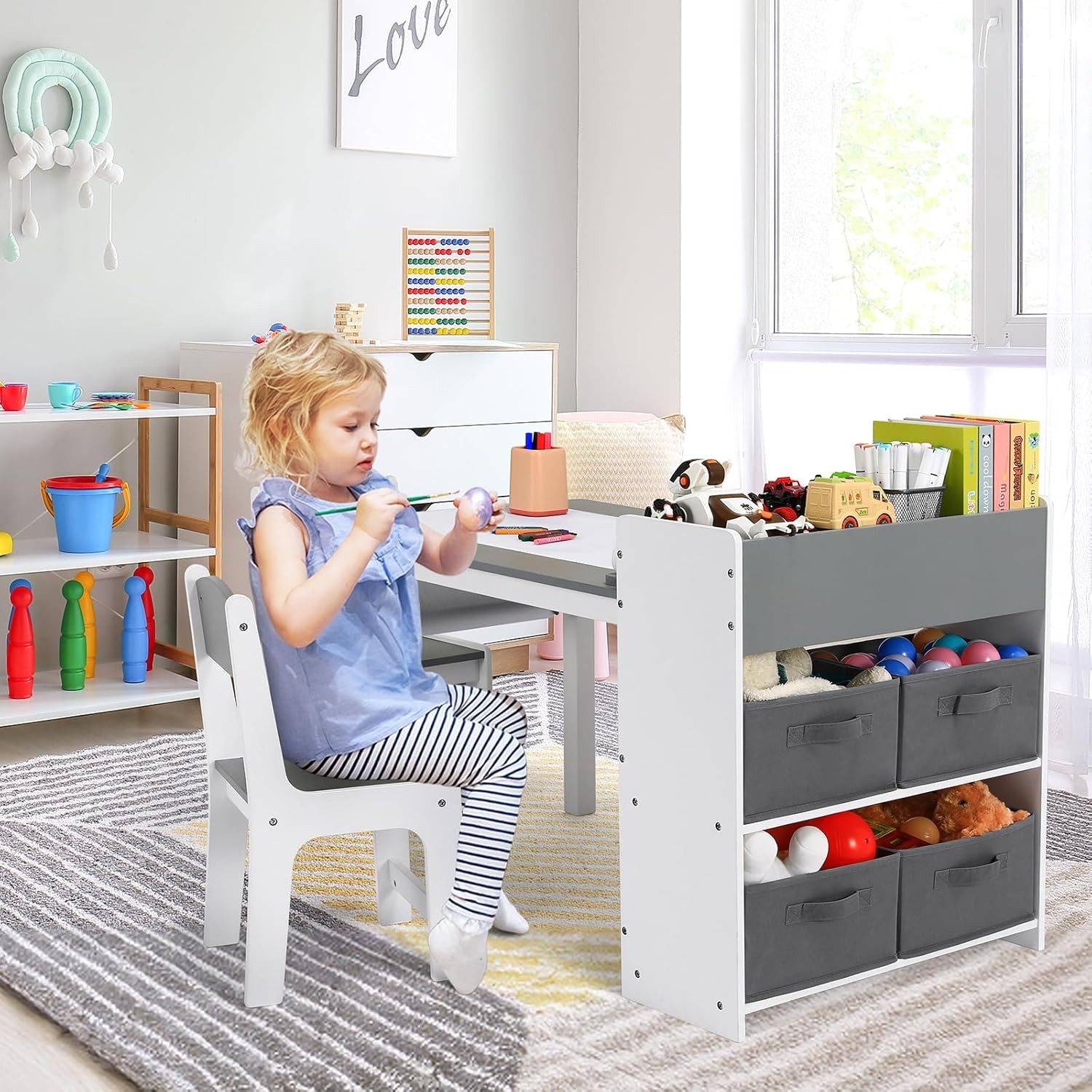 TLGREEN Kindertisch Zeichentisch mit 2 Stühlen günstig online kaufen