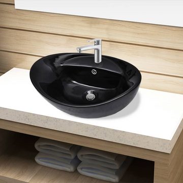 Beyamis Waschbecken Beyamis Keramikbecken Oval mit Überlauf und Wasserhahnloch