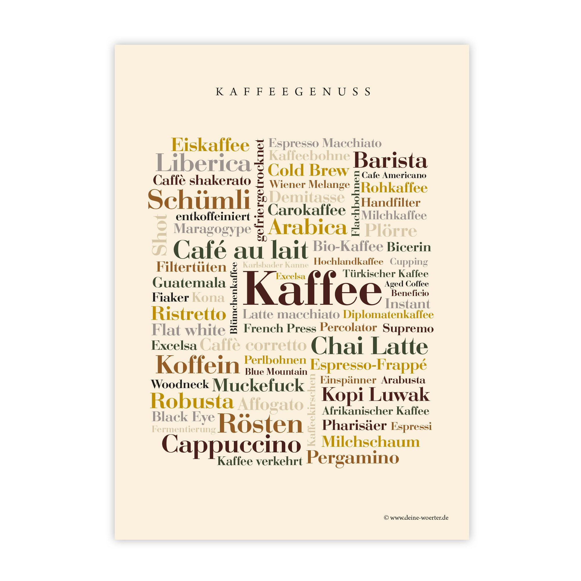Deine Wörter Grußkarten Kaffee Wörter Postkartenset, 5 Karten, DIN A6