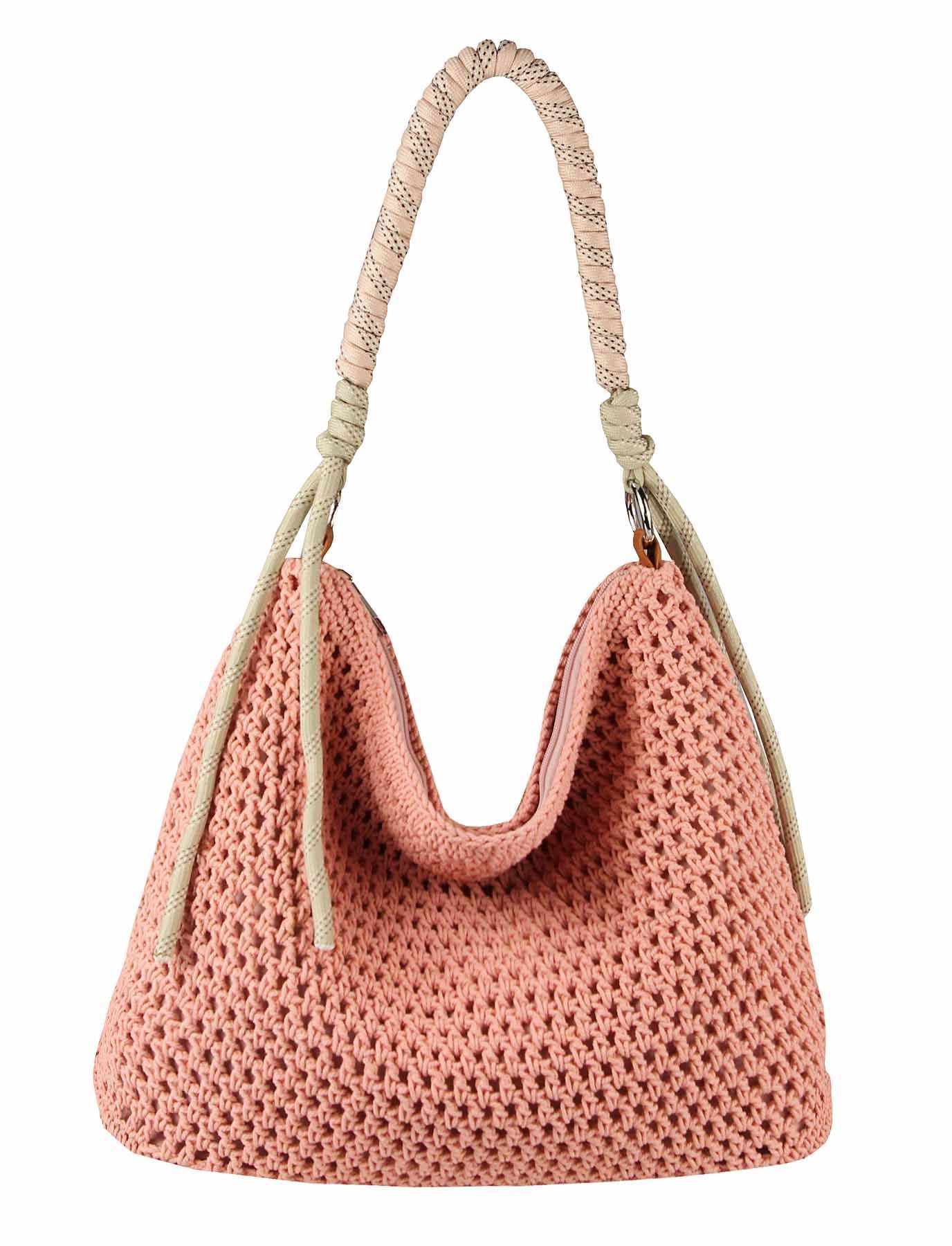ITALYSHOP24 Schultertasche DAMEN TASCHE Boho Shopper Strohtasche Hobo Geflecht Häkeltasche Textil, Sommer Basttasche Strand Retro Reise Freizeit Urlaub Beuteltasche