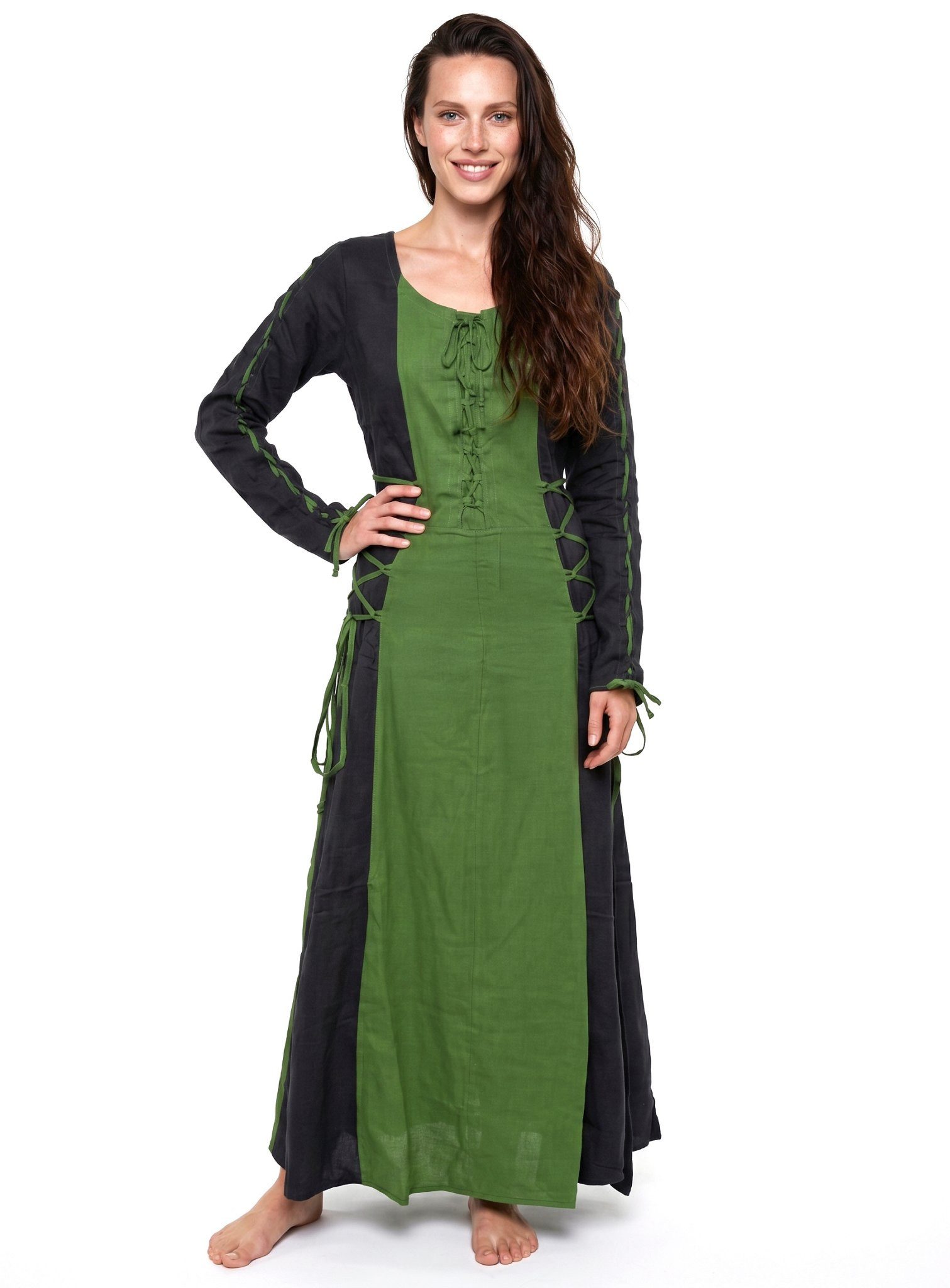 Metamorph Hexen-Kostüm Wikinger Schnürkleid schwarz-grün, Hochwertige und authentische Mittelalterkleidung zu unschlagbar günst