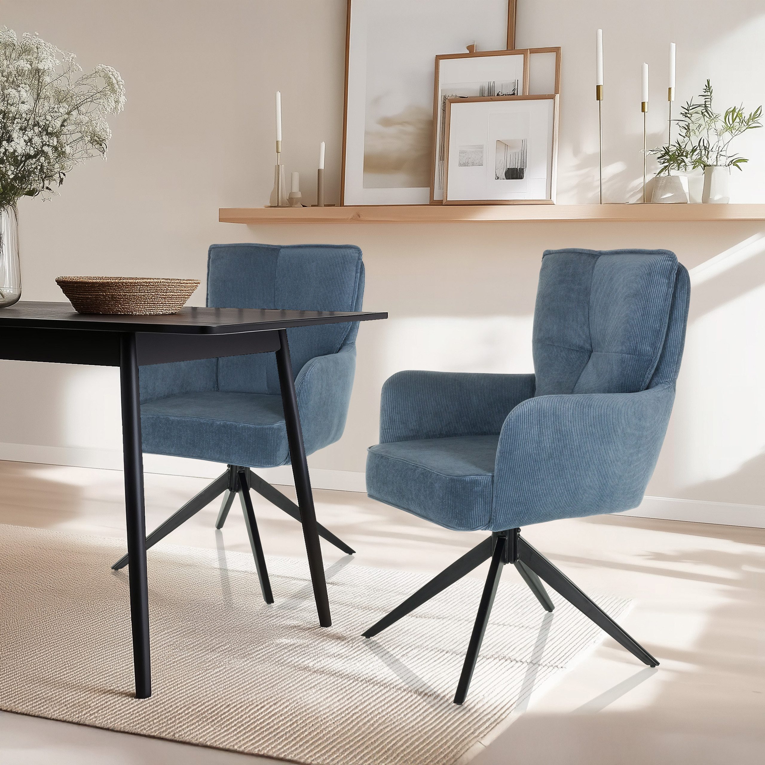 hjh LIVING Esszimmerstuhl TARUGO Stuhl gepolstert Stoff mit Armlehnen 1 St. (1 St), Esszimmerstuhl mit Cord-Stoff, Sitz drehbar, bequem gepolstert