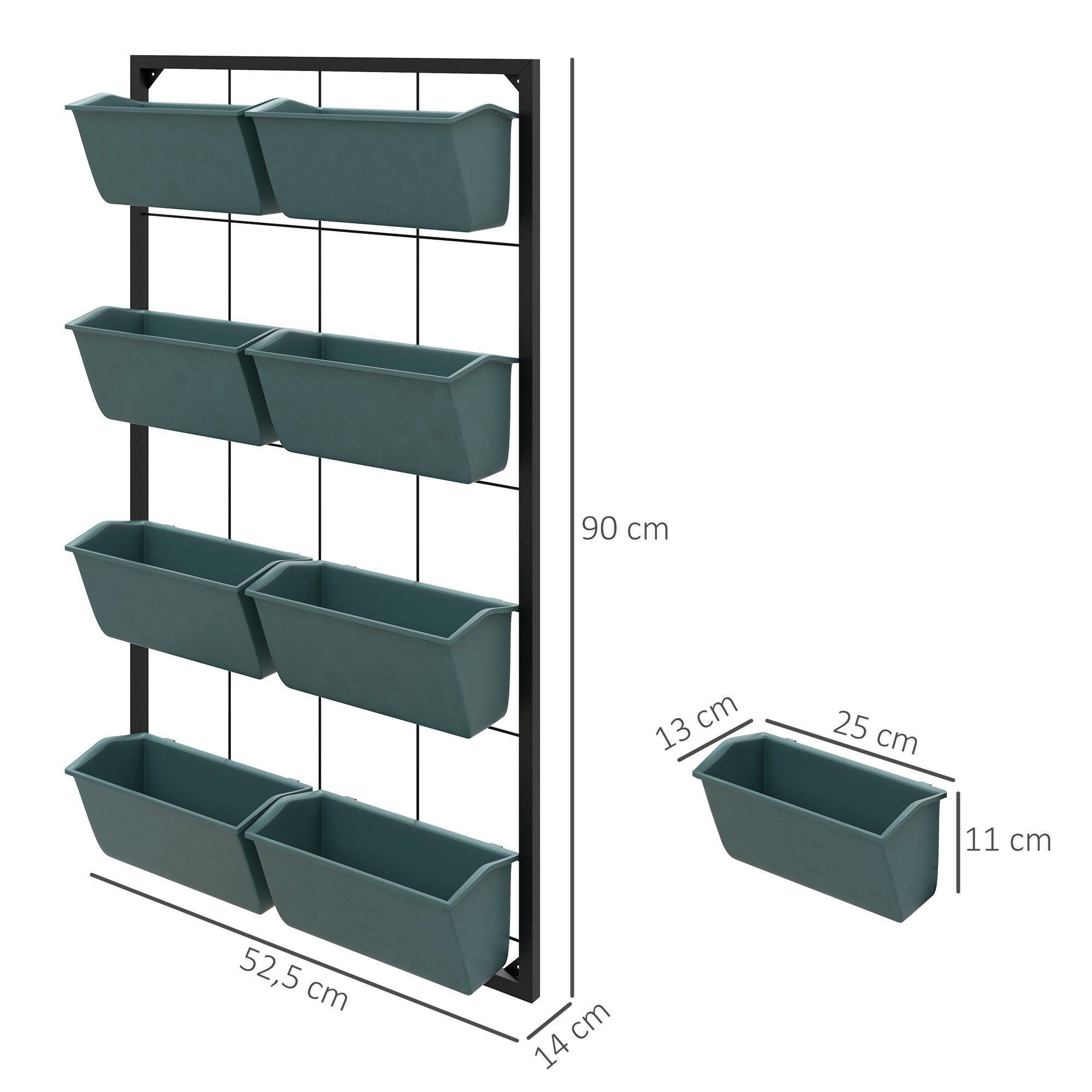 Outsunny Pflanzentreppe Blumenständer, Pflanzenständer mit 8 Töpfen (Pflanzenregal Wandmontage, 1 St., Pflanzentreppe), für Garten, Dunkelgrün, 52,5 x 14 x 90 cm