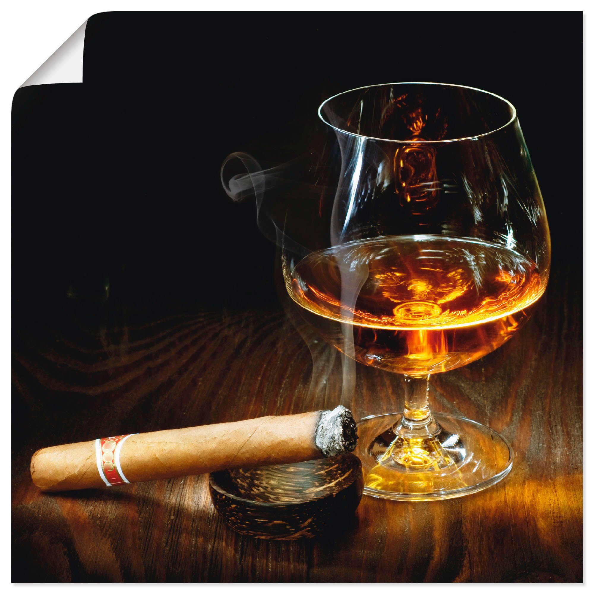 Wandaufkleber Leinwandbild, Zigarre als oder Wandbild versch. Artland (1 und Cognac, Zigarren Größen in St), Alubild, Poster