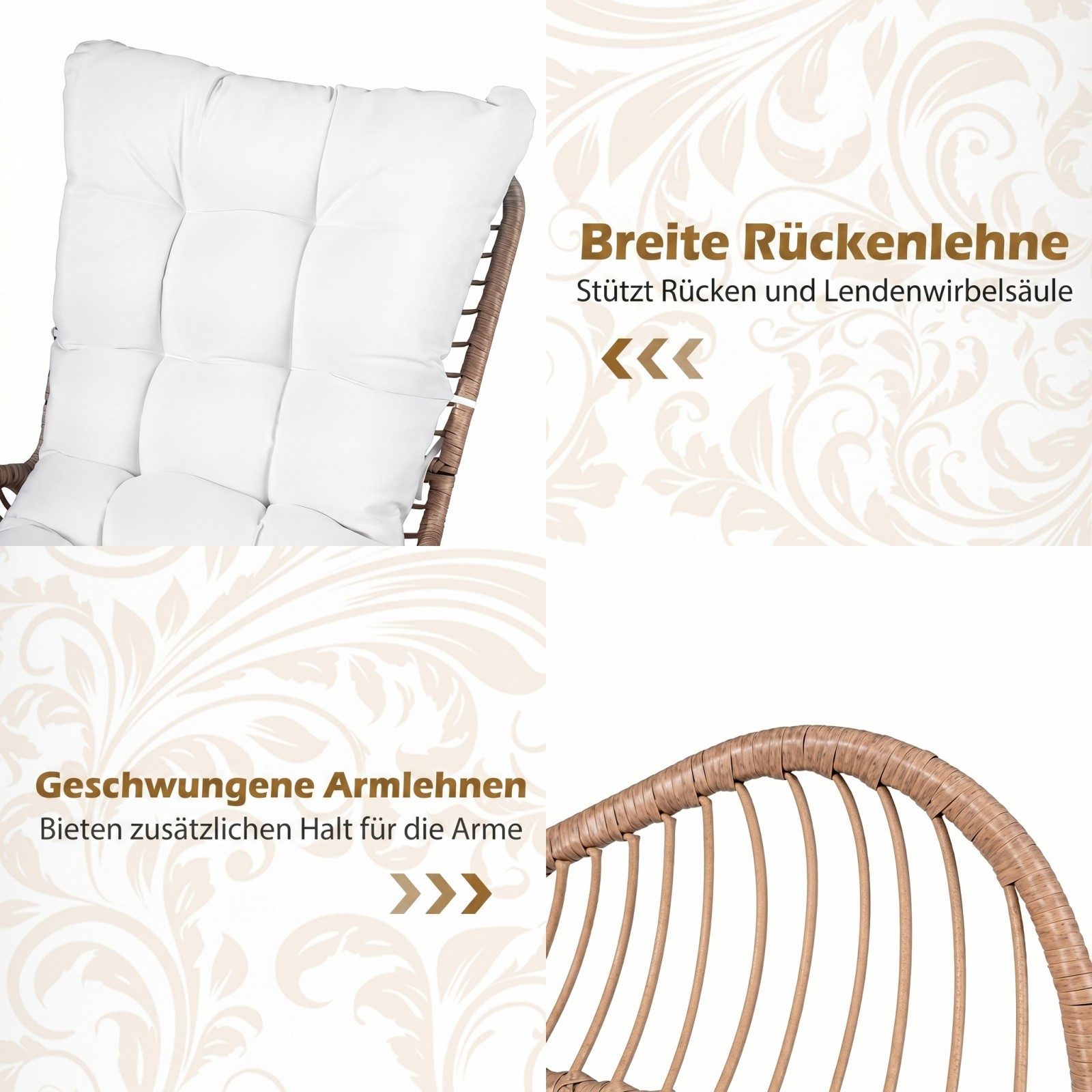 COSTWAY Hängesessel (1-St), GartenstuhI hochlehner, Gartensessel outdoor