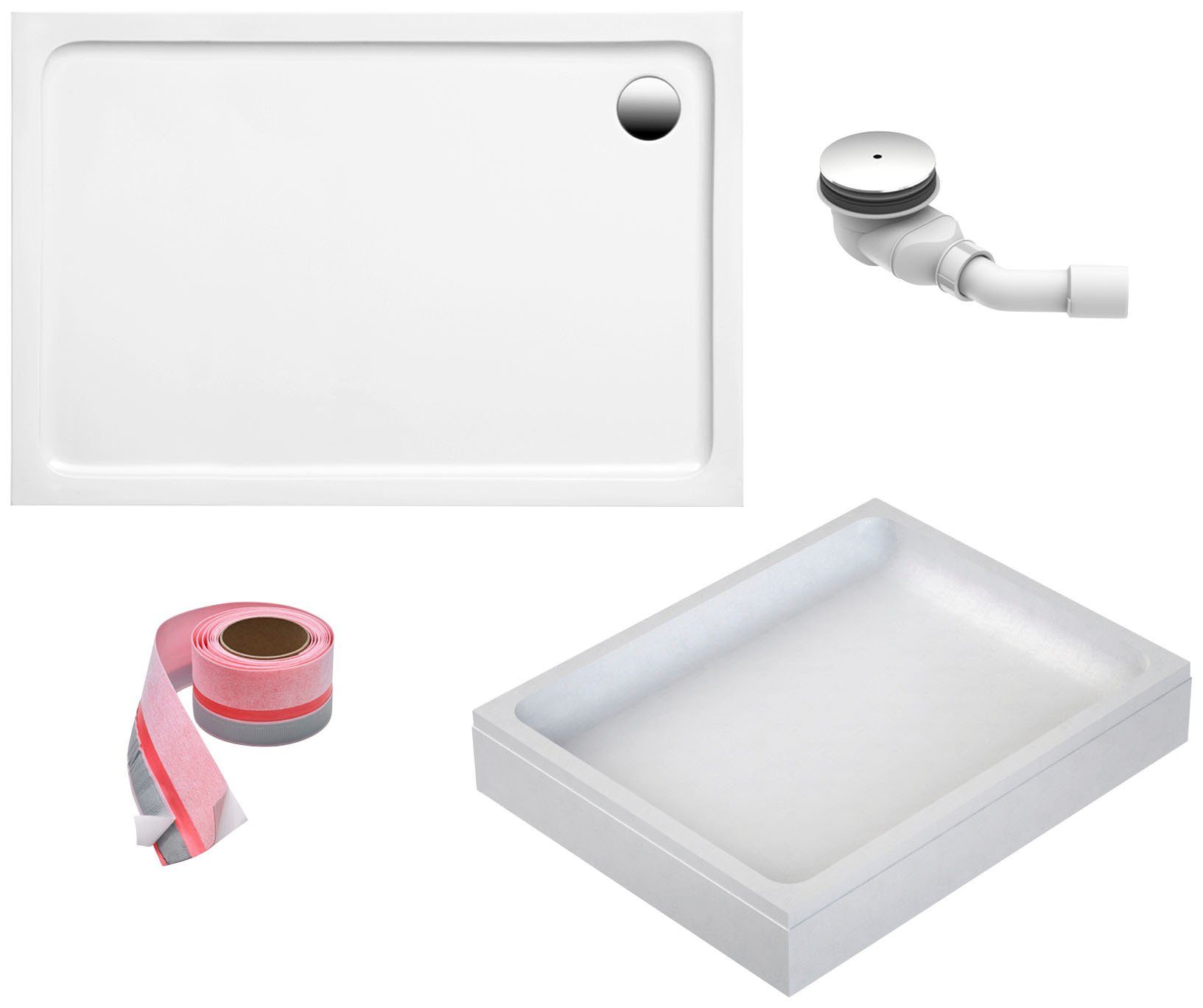 OTTOFOND Duschwanne, rechteckig, Sanitäracryl, Set, 120x90x3 cm, mit Wannenträger, Ablaufgarnitur und Fugendichtband