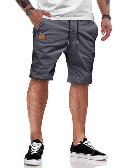 JMIERR Shorts Kurze Hosen Herren Shorts Herren Sommer Baumwolle Chino S-2XL (mit Bindegürtel) in Unifarbe, Elastikbund mit Tunnelzug