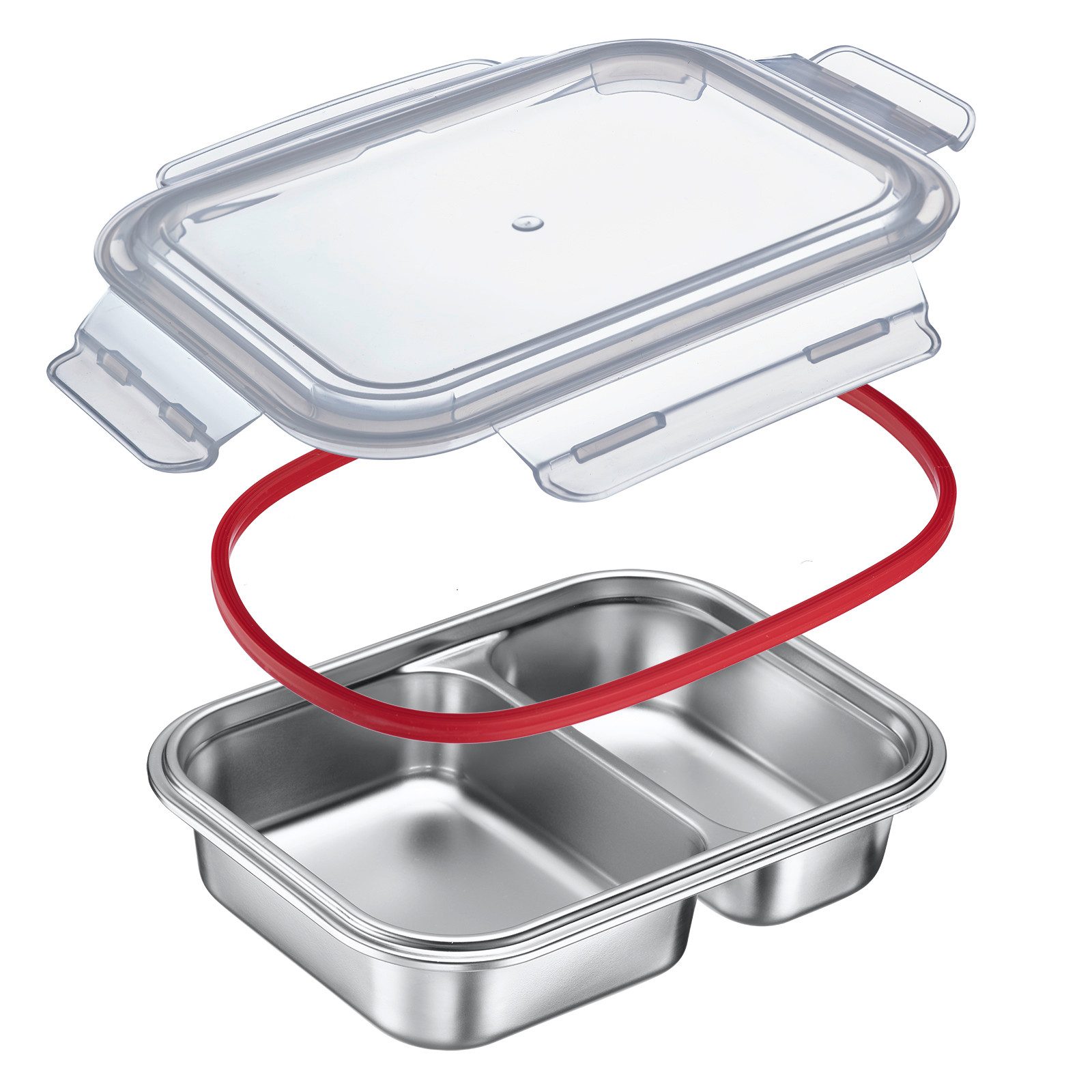 WESTMARK Lunchbox Edelstahl Lunch Box/ Frischhaltedose, geteilt, 450 + 280 ml, Edelstahl 18/8, Polyprophylen (PP), Silikon, (1-tlg), auslaufsichere Brotdose – m – Bild 3 von 5
