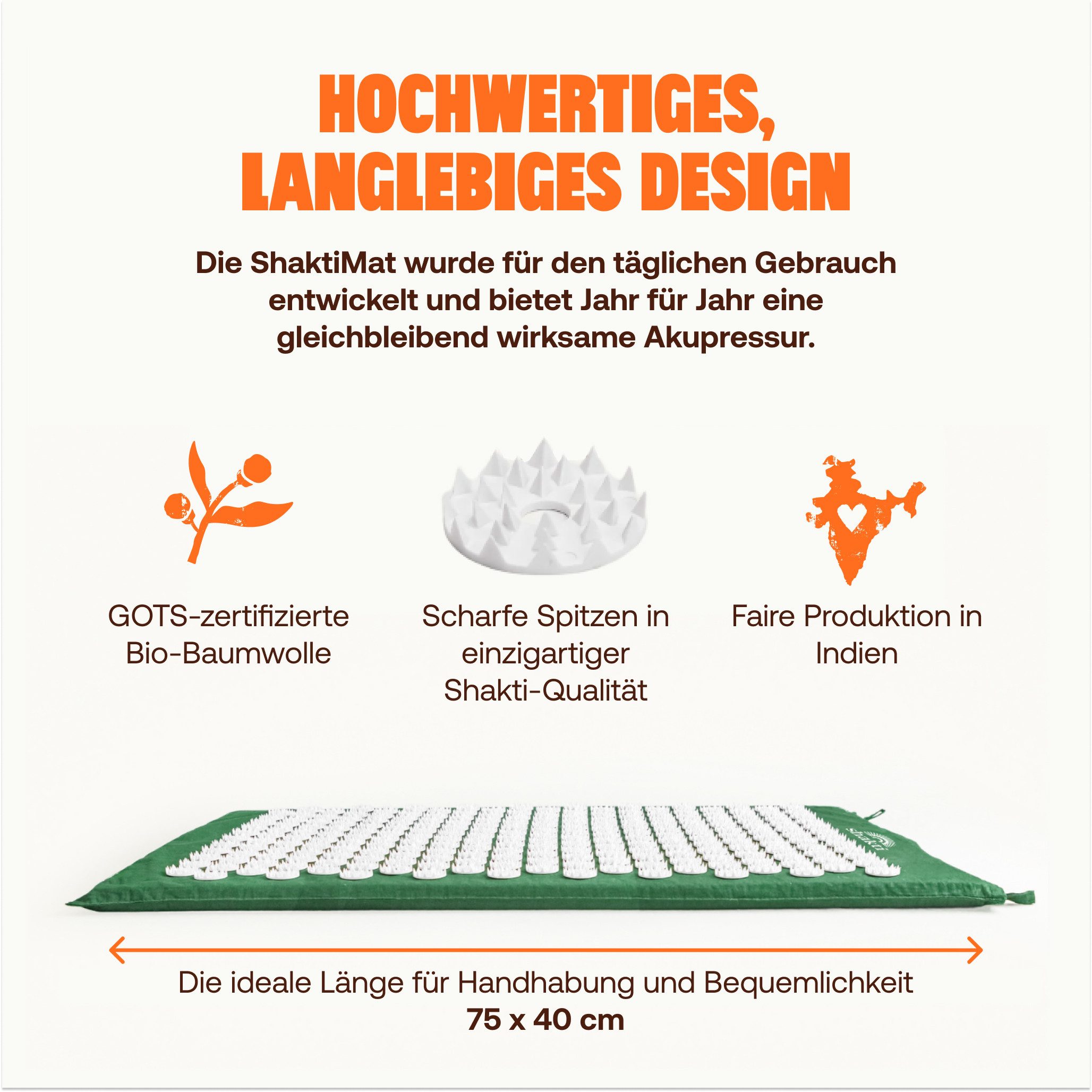 Shakti Mat Akupressurmatte Entspannung durch Akupressur - Faire Produktion, Bio-Baumwolle (Mit Matte), Ethische Handarbeit, GOTS-zertifizierte Bio-Baumwolle