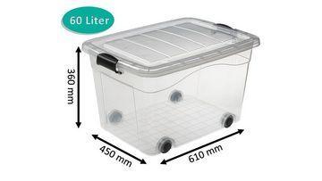 Logiplast Aufbewahrungsbox Set Aufbewahrungsboxen 20 Ltr. + 40 Ltr. + 60 Ltr. + 100 Ltr. (Spar-Set, 4 Stück Aufbewahrungsboxen), lebensmittelecht, mit Rollen, transparent, stapelbar