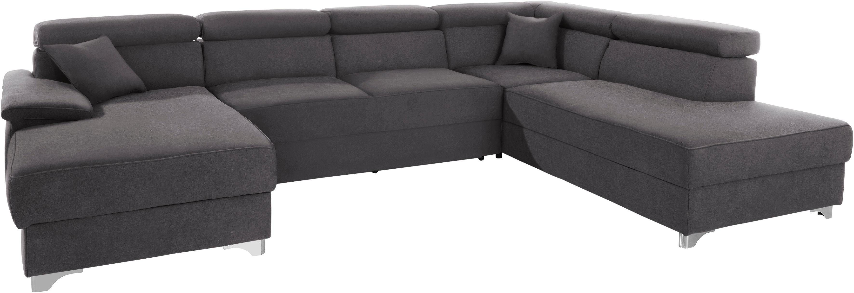 DOMO collection Wohnlandschaft Mira, inklusive Kopfteilverstellung für mehr Wohlfühlkomfort, U-Form, wahlweise mit Bettfunktion und Bettkasten, elegant und modern