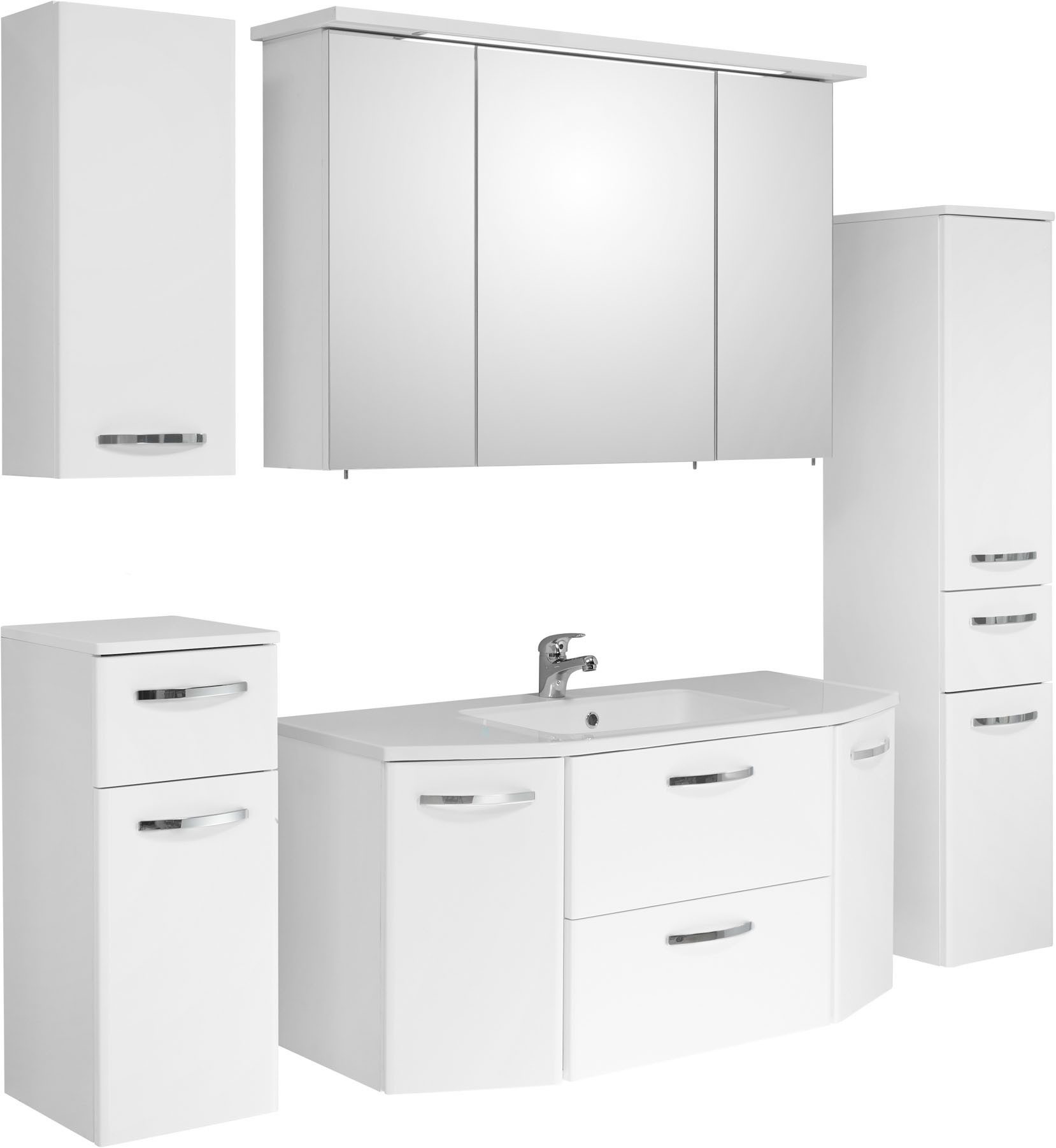 Saphir Badmöbel-Set Quickset 326, 6-teilig, mit Mineralmarmorwaschtisch, (6-St), Badezimmer-Set mit Midischrank, Unterschrank und Hängeschrank