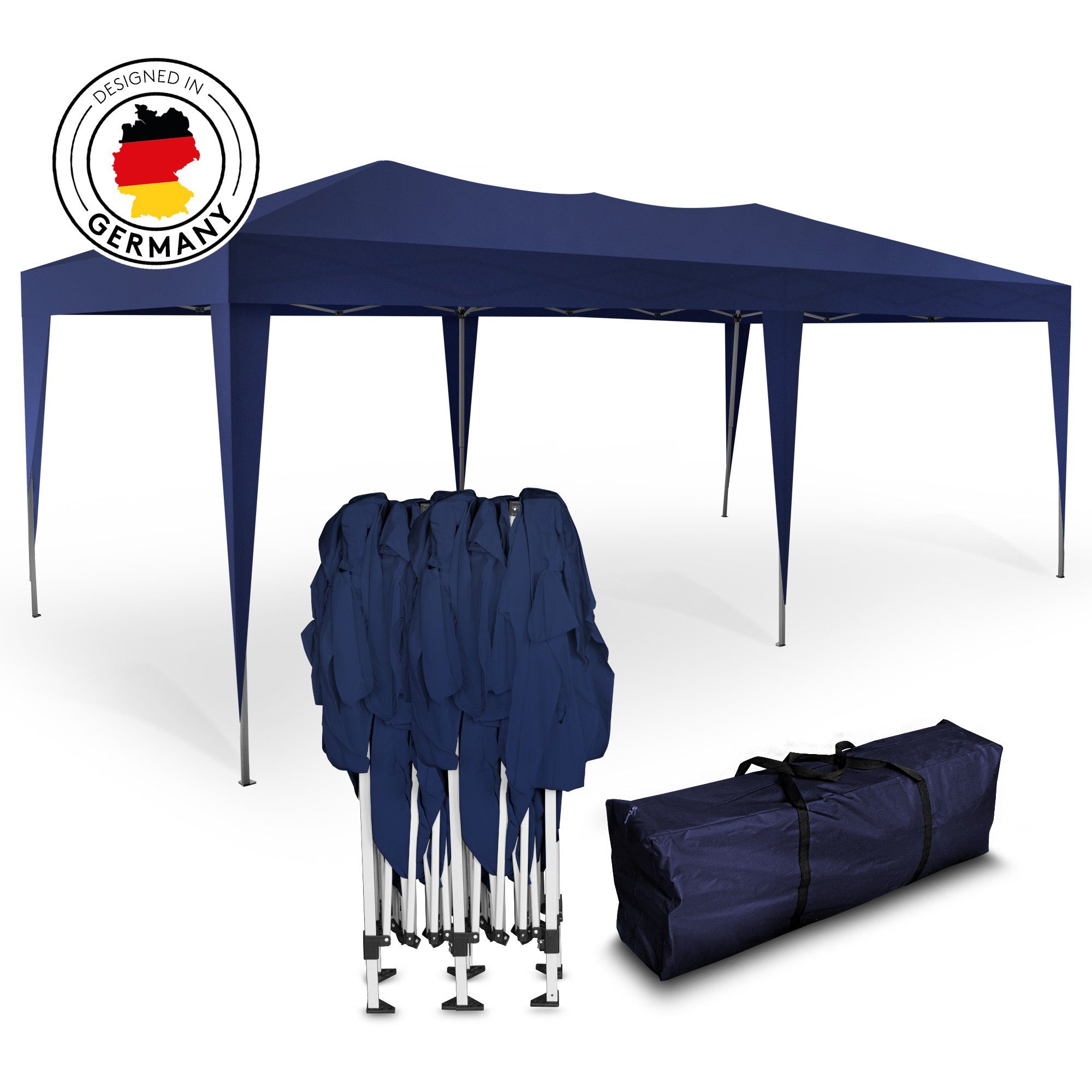 Kronenburg Partyzelt Faltpavillon 3x6m blau, wasserdicht, mit 0 Seitenteilen