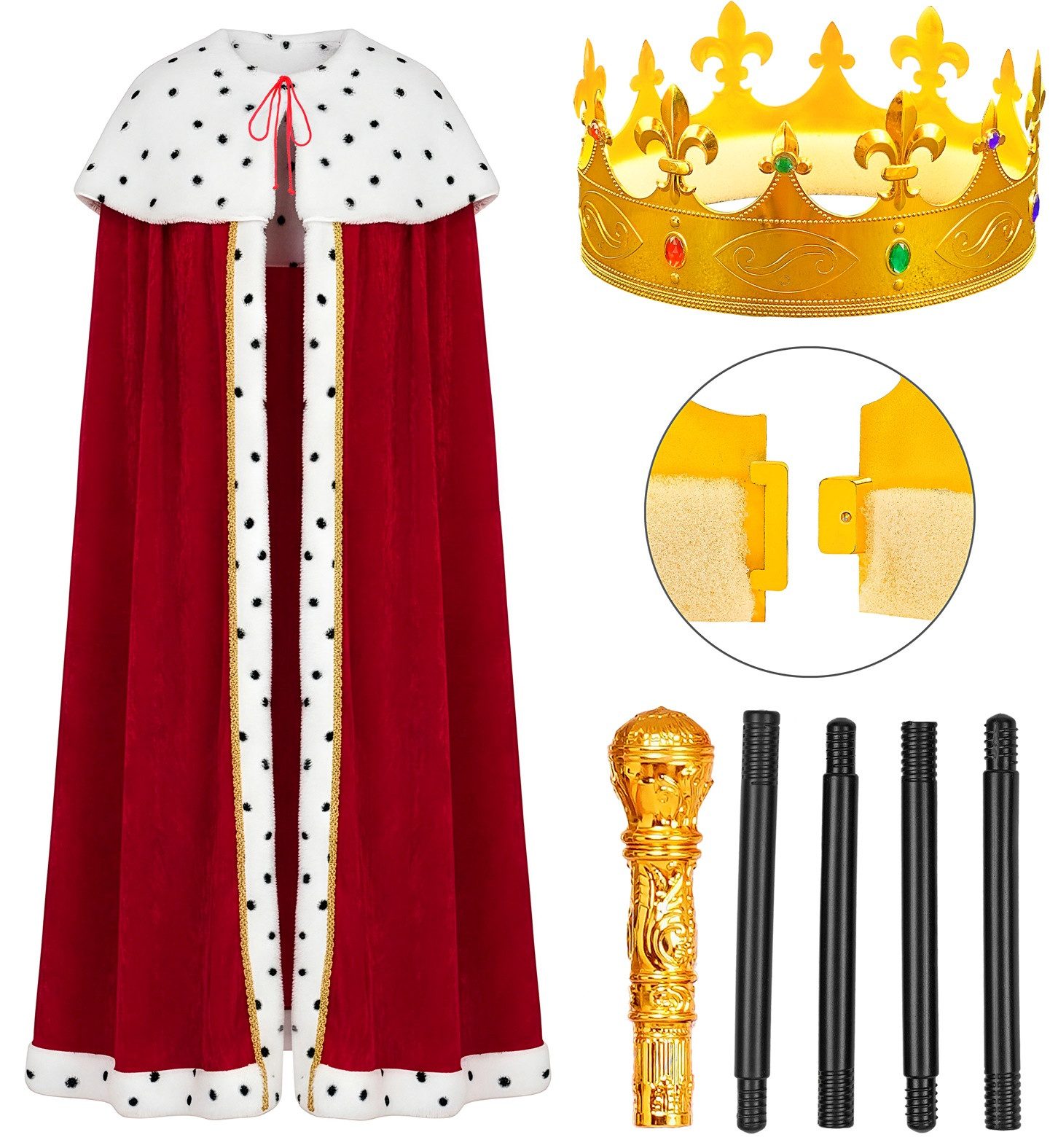 Widmann S.r.l. Kostüm König oder Königin Kostüm Set, Umhang, Krone, Zep