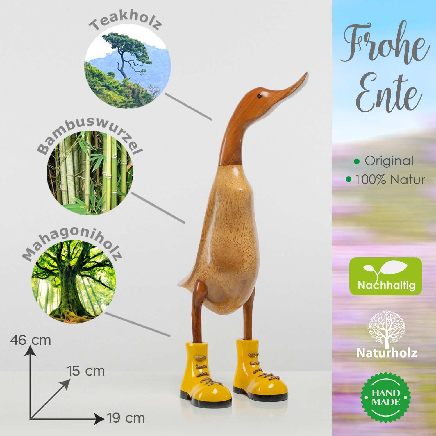 Rikmani Dekofigur Holzfigur Ente Stiefel - günstig online kaufen