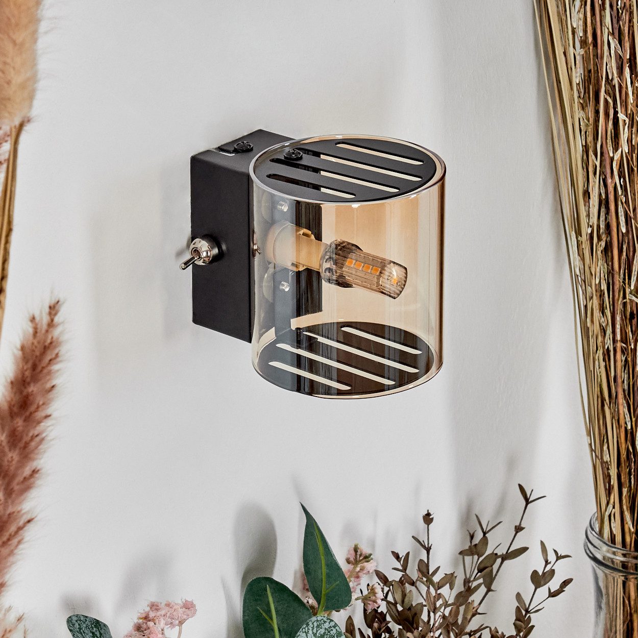 hofstein Wandleuchte Wandlampe aus Metall/Glas in Schwarz/Bernstein, ohne L günstig online kaufen