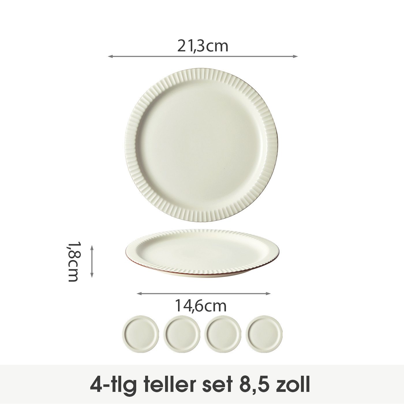 JIWOO Teller 4er Ø21,3cm, Salatteller Frühstücksteller Pastateller Dessertteller, (4 St), Keramik Hochwertiges Tellerset Beige Mikrowellen spülmaschinenfest