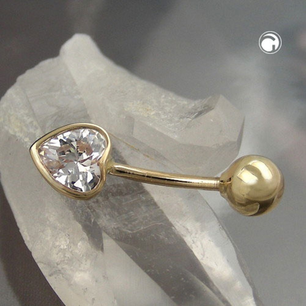 unbespielt Bauchnabelpiercing Piercing Bauchnabelpiercing mit Zirkonia Herz 585 Gold 20 x 6 mm, Goldschmuck für Damen