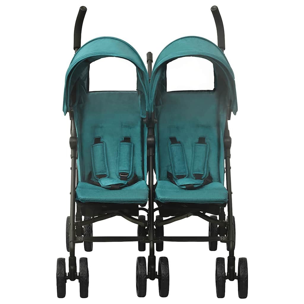 vidaXL Kinder-Buggy Geschwisterwagen Grün Stahl
